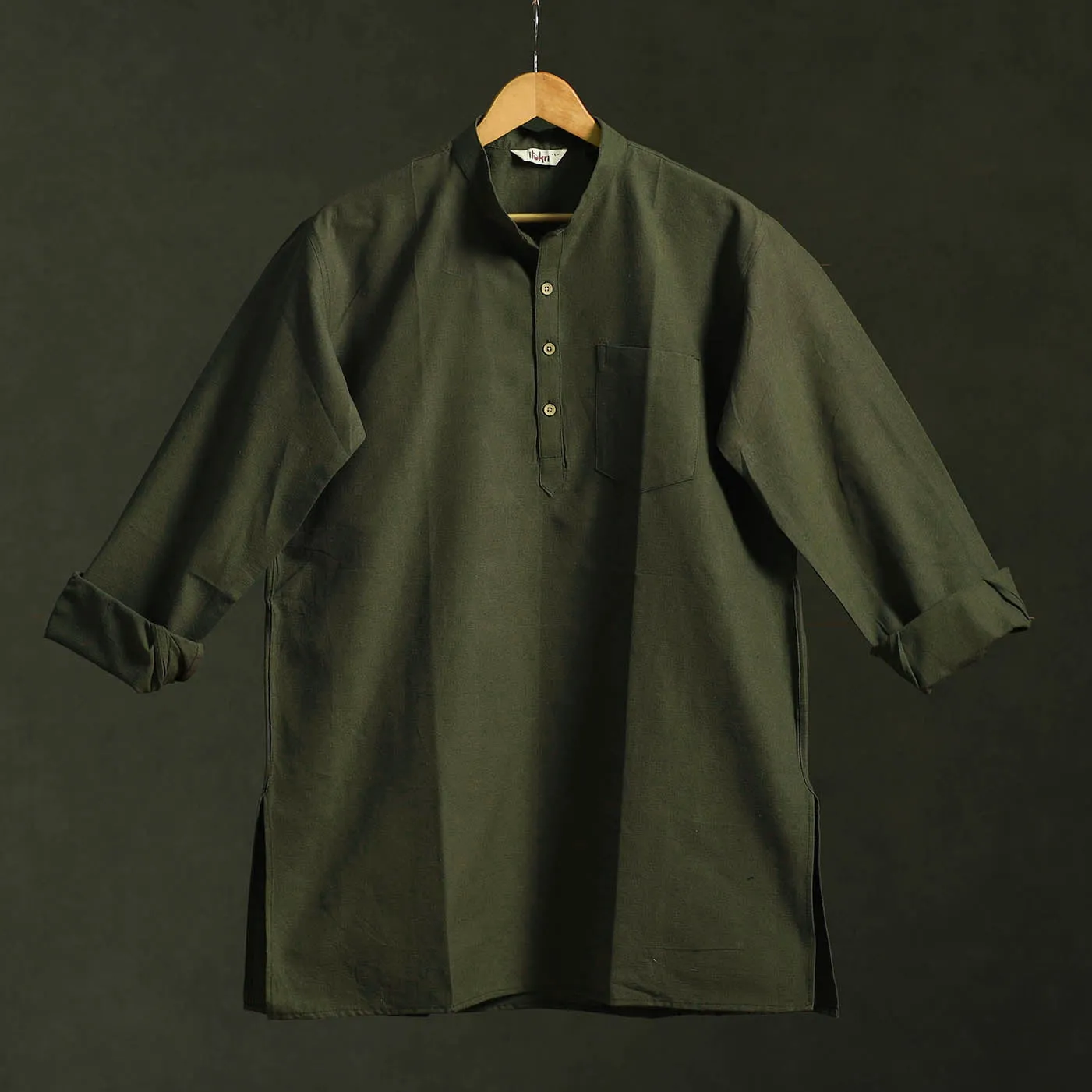 Green - Jhiri Handloom Cotton Short Kurta for Men 10 sold by Itokri product image thumbnail 3