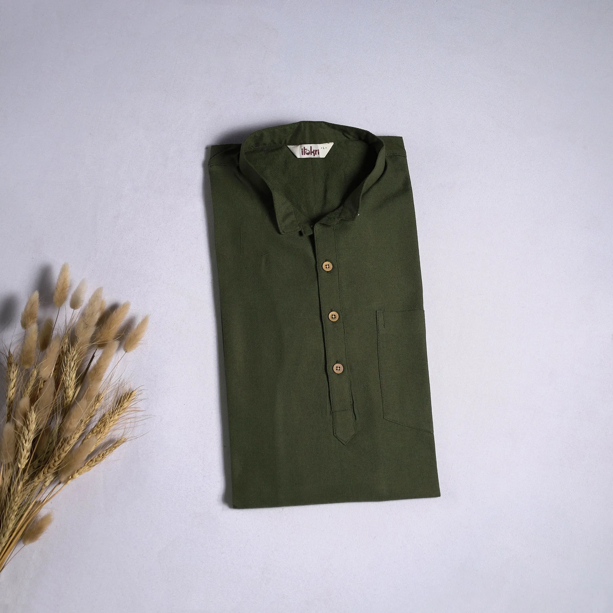 Green - Jhiri Handloom Cotton Short Kurta for Men 10 sold by Itokri
