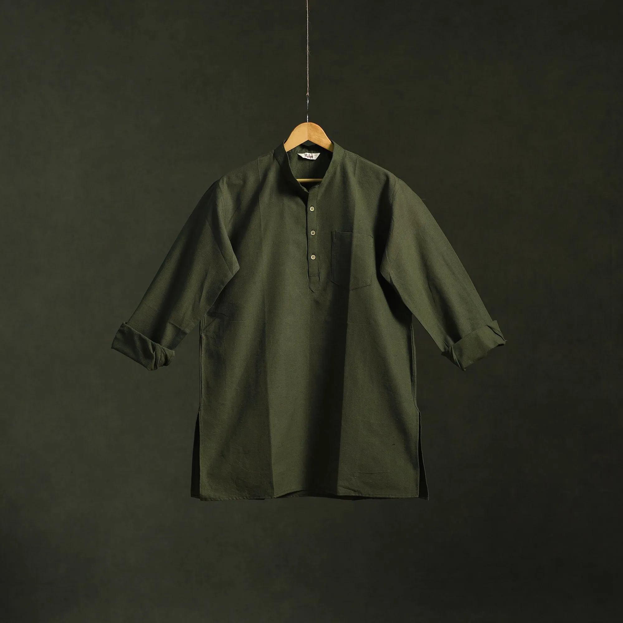 Green - Jhiri Handloom Cotton Short Kurta for Men 10 sold by Itokri product image thumbnail 2