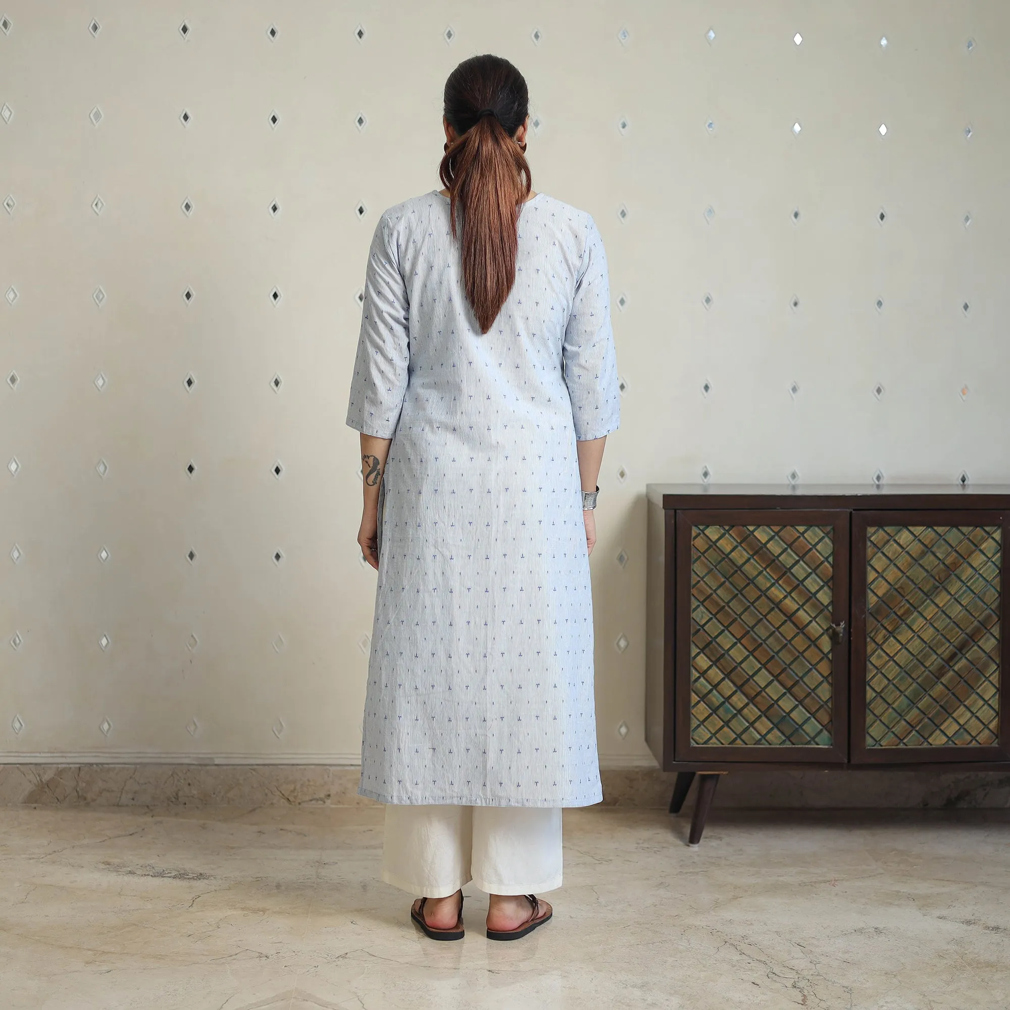 Blue - Jacquard Cotton Pintuck Straight Kurta 25 sold by Itokri product image thumbnail 4