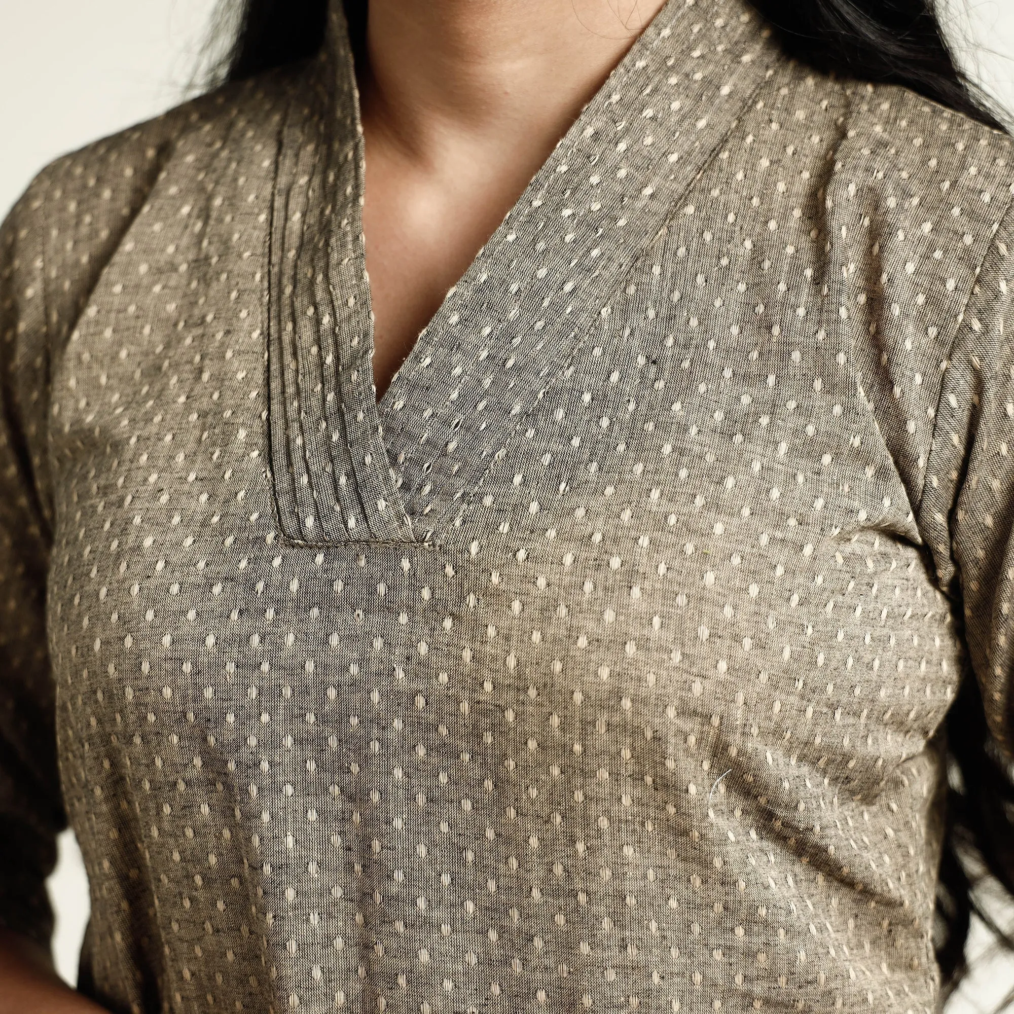 Brown - Jacquard Cotton Long Straight Kurta sold by Itokri product image thumbnail 4