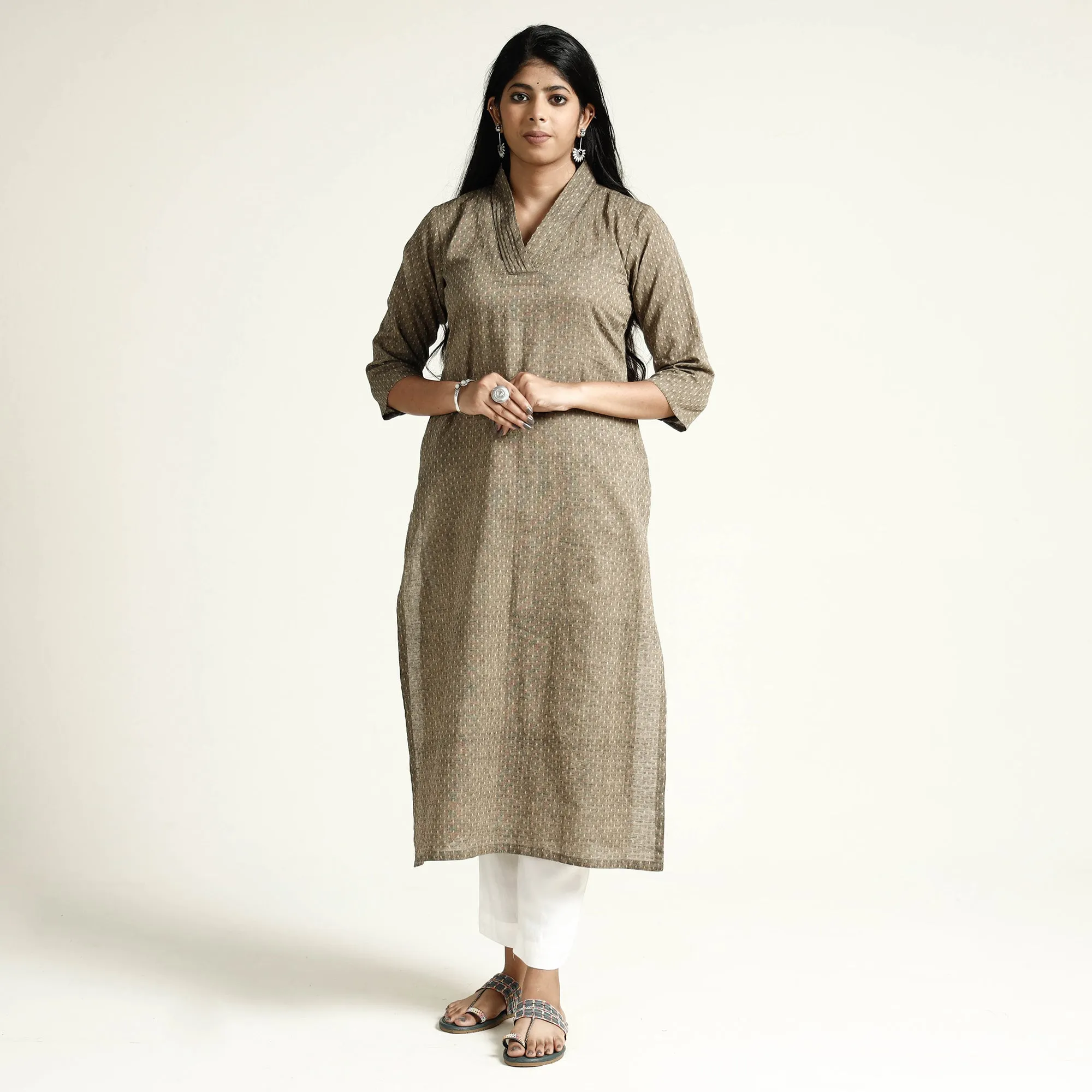 Brown - Jacquard Cotton Long Straight Kurta sold by Itokri product image thumbnail 2