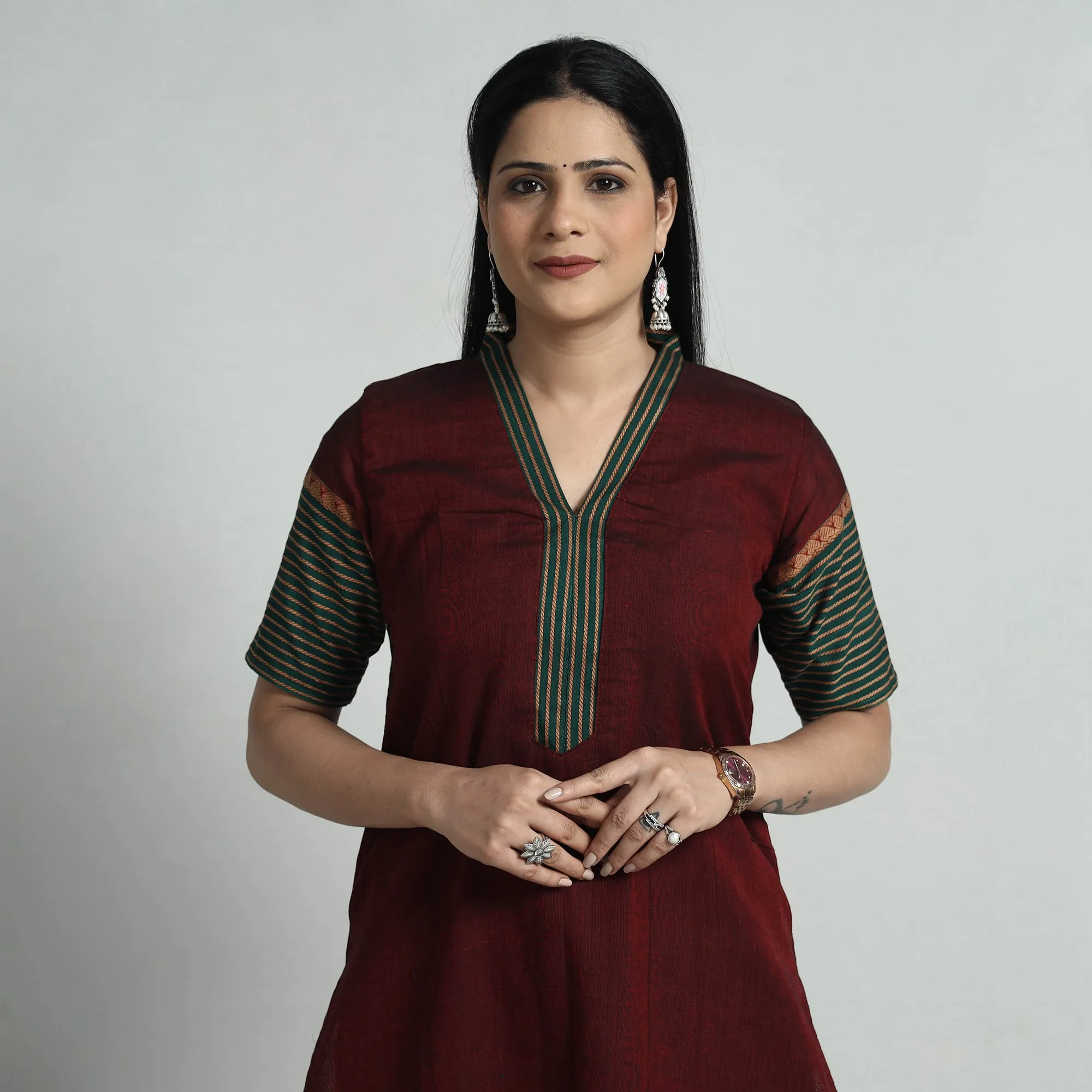 Dark Red - Dharwad Cotton Kurta with Palazzo & Dupatta Set sold by Itokri product image thumbnail 4