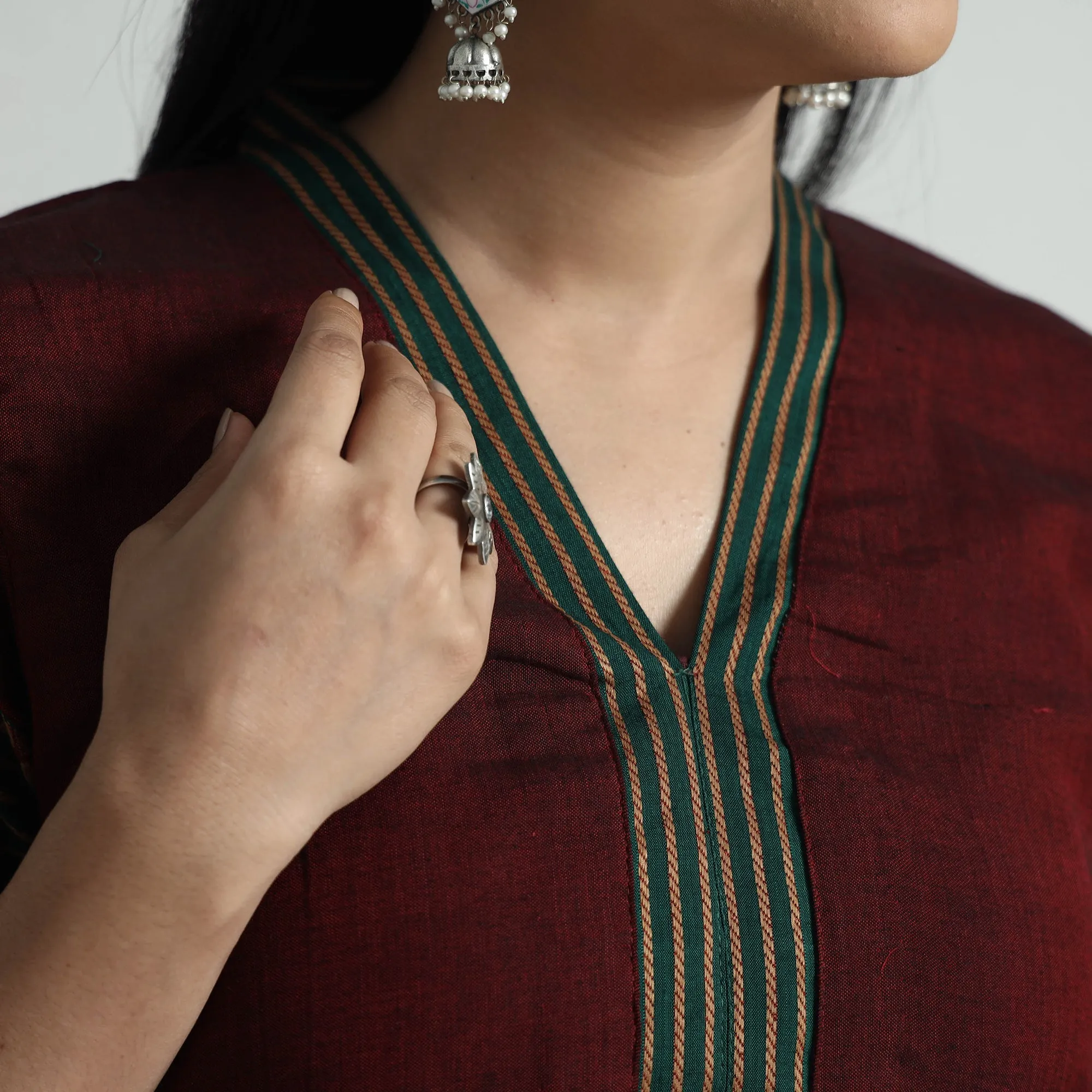 Dark Red - Dharwad Cotton Kurta with Palazzo & Dupatta Set sold by Itokri product image thumbnail 5