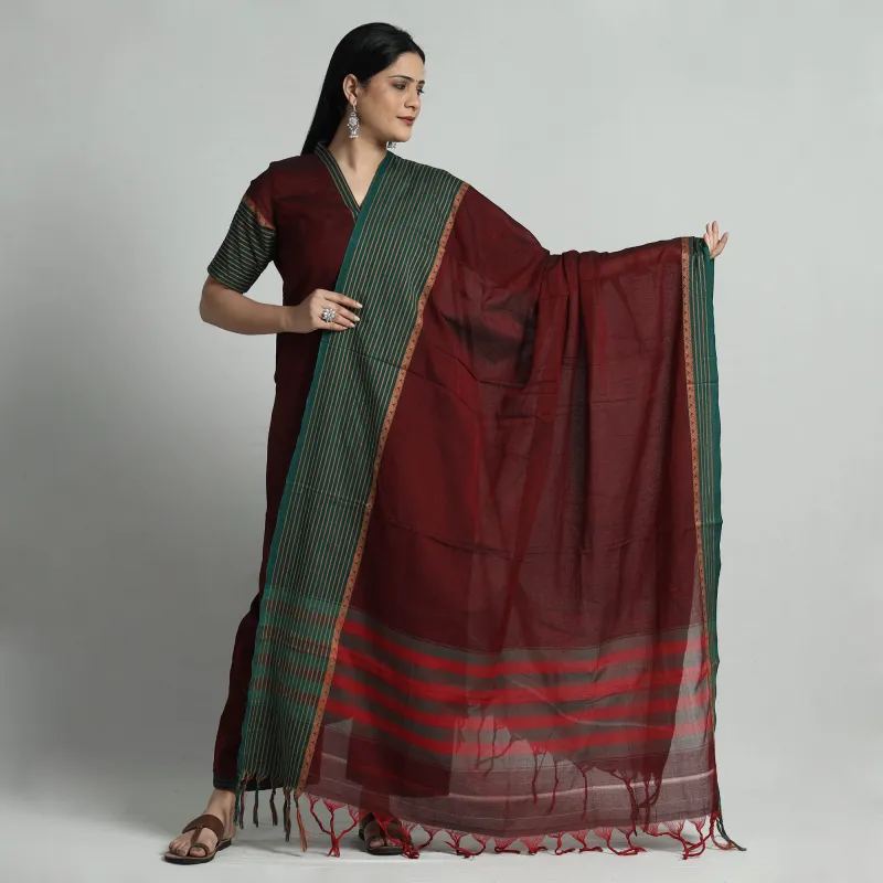 Dark Red - Dharwad Cotton Kurta with Palazzo & Dupatta Set made by Itokri