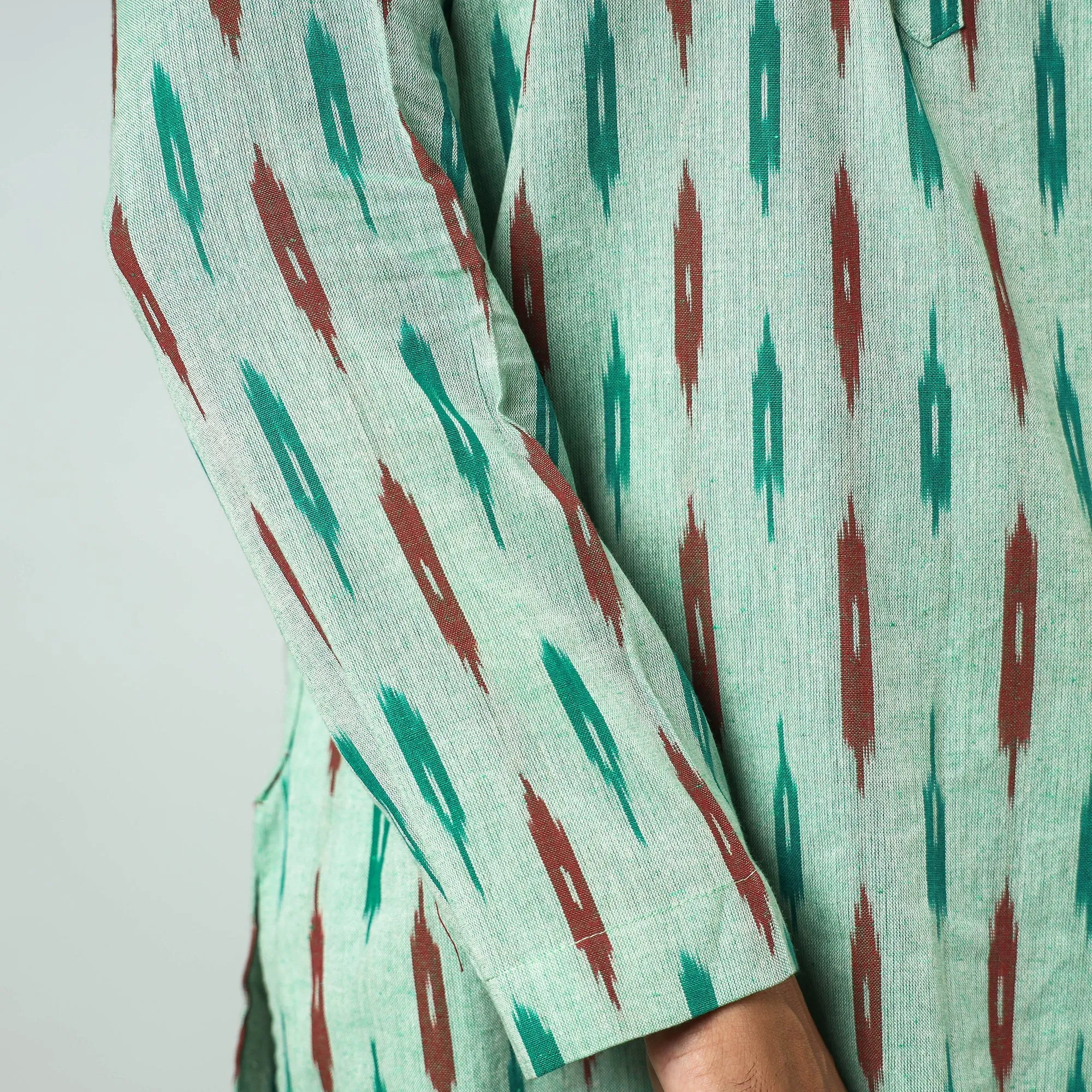 Light green - Pochampally Ikat weave Cotton Men's Short Kurta sold by Itokri product image thumbnail 4