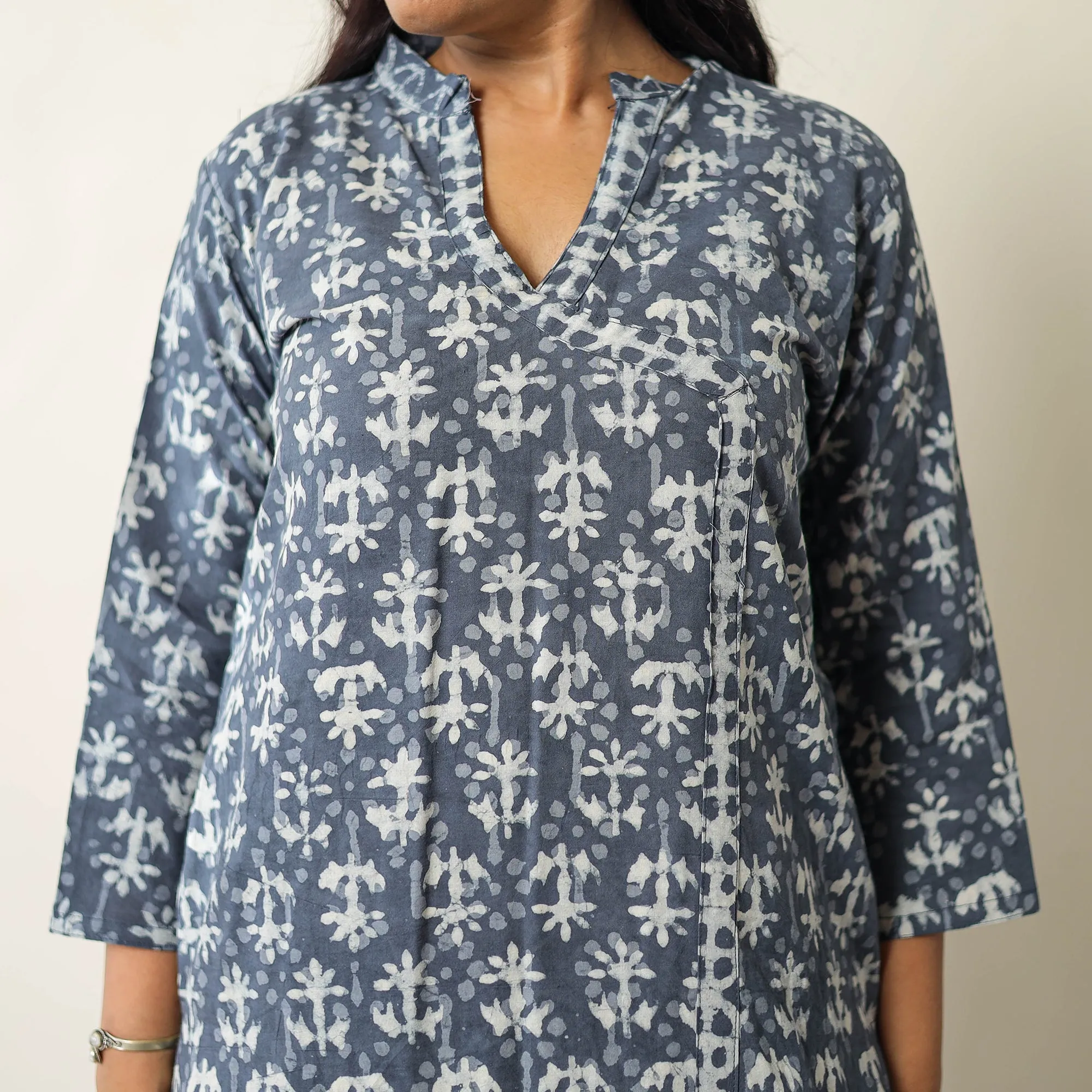 Grey - Sanganeri Block Printed Cotton Kurta with Palazzo & Dupatta Set 12 sold by Itokri product image thumbnail 5