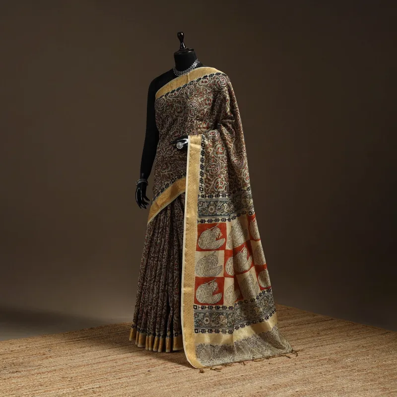 Multicolor - Natural Dyed Pedana Block Print Chanderi Silk Kalamkari Saree 15 made by Itokri