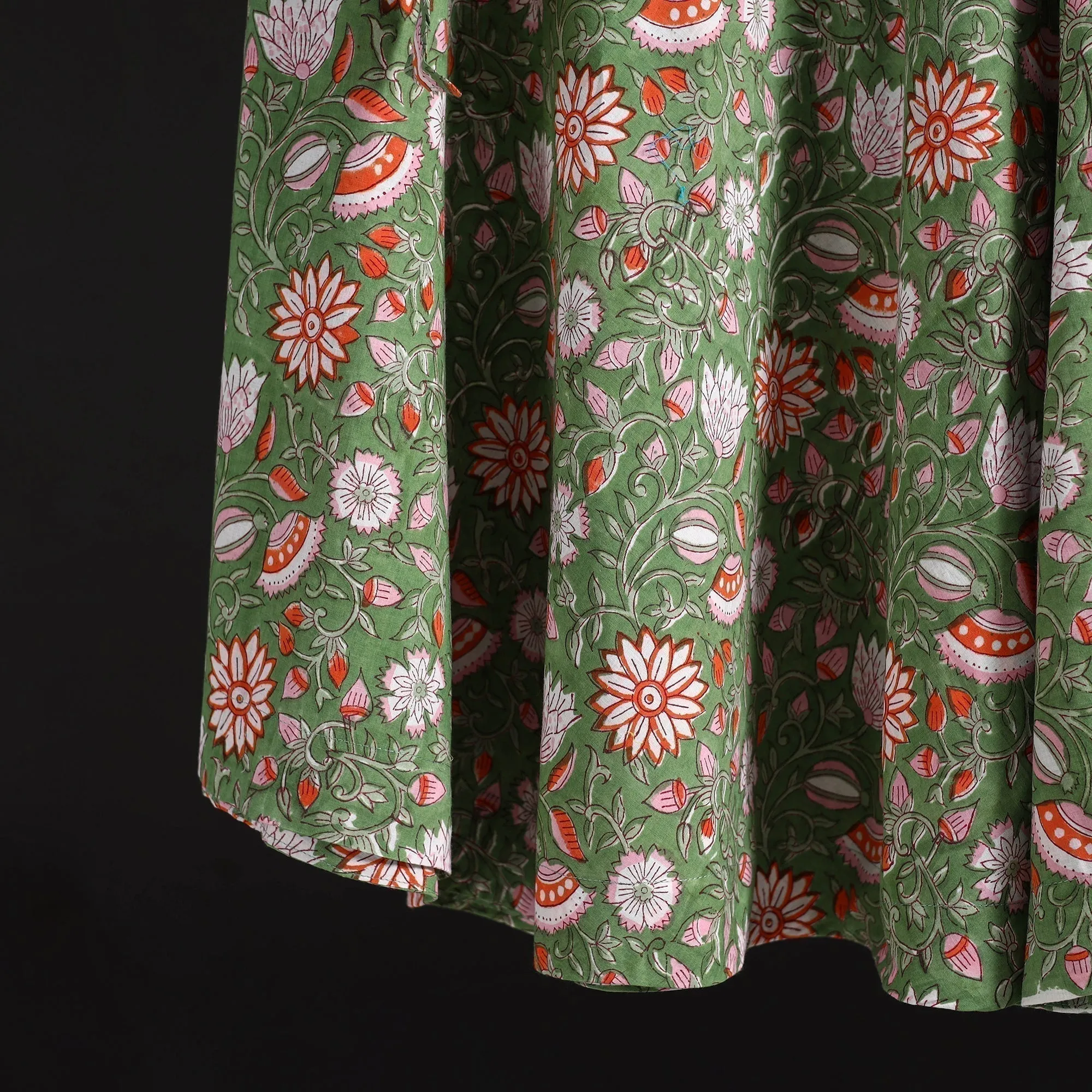 Green - Sanganeri Hand Block Print Cotton Wrap Around Skirt 83 sold by Itokri product image thumbnail 4