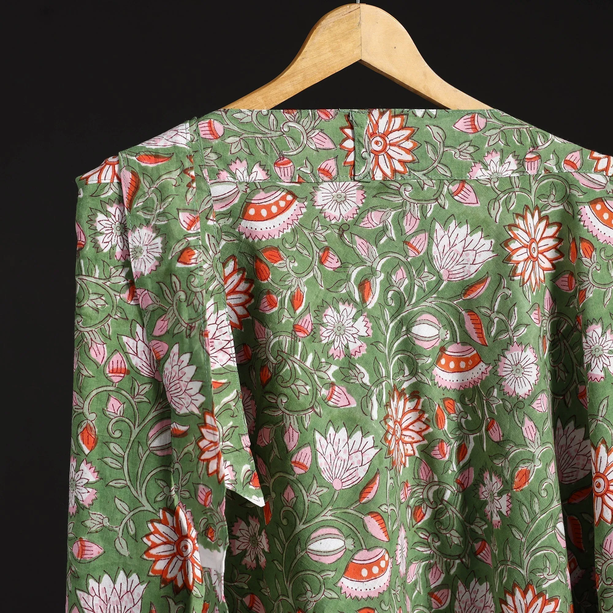 Green - Sanganeri Hand Block Print Cotton Wrap Around Skirt 83 sold by Itokri product image thumbnail 3
