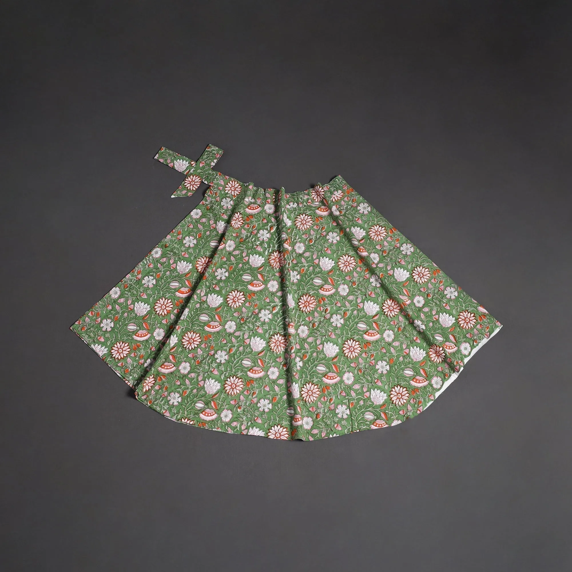 Green - Sanganeri Hand Block Print Cotton Wrap Around Skirt 83 sold by Itokri product image thumbnail 2