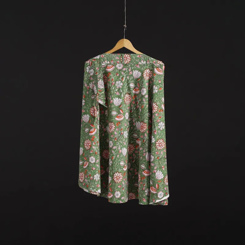 Green - Sanganeri Hand Block Print Cotton Wrap Around Skirt 83 made by Itokri