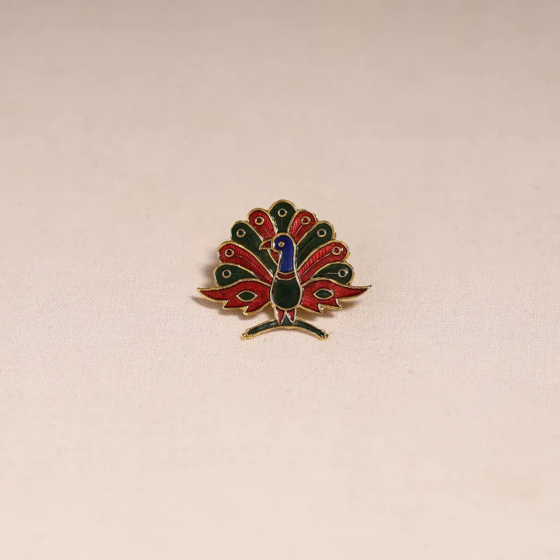 Red - Handcrafted Paka Meenakari Saree Pin 229 made by Itokri