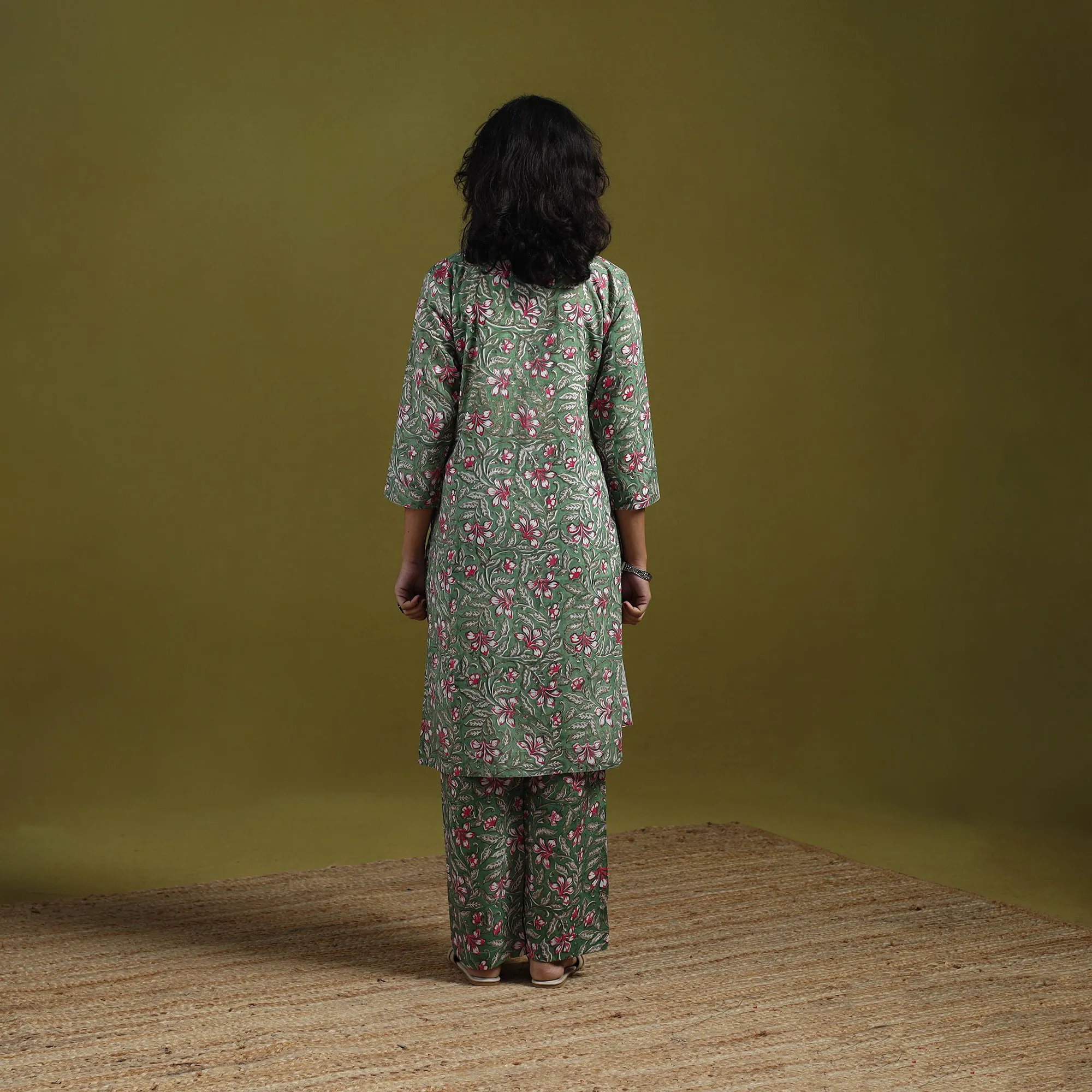 Green - Floral Block Print Cotton Sanganeri Co-Ord Set 03 sold by Itokri product image thumbnail 5