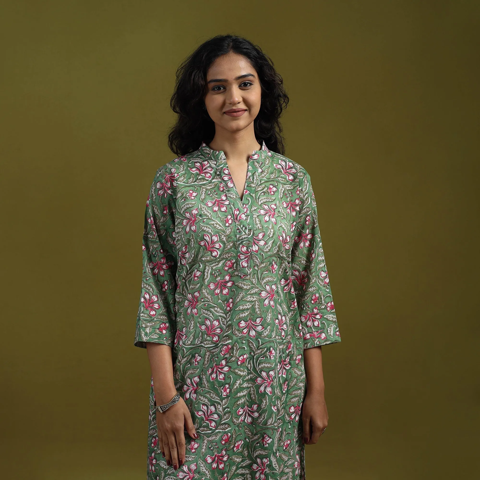 Green - Floral Block Print Cotton Sanganeri Co-Ord Set 03 sold by Itokri product image thumbnail 2