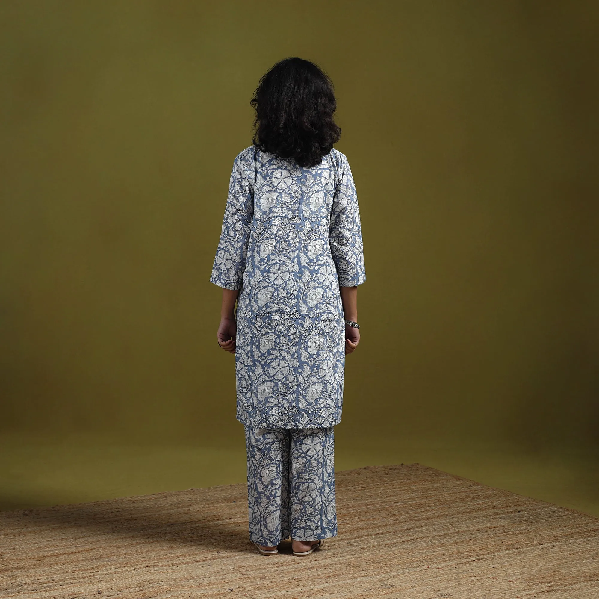 Blue - Floral Block Print Cotton Sanganeri Co-Ord Set 04 sold by Itokri product image thumbnail 5