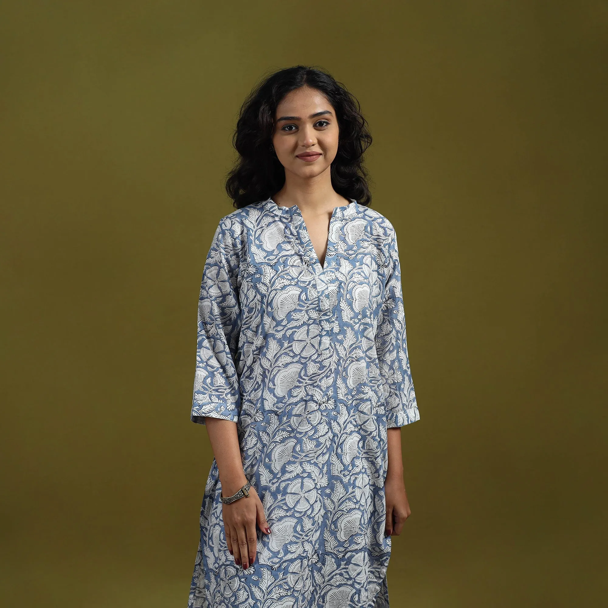 Blue - Floral Block Print Cotton Sanganeri Co-Ord Set 04 sold by Itokri product image thumbnail 2