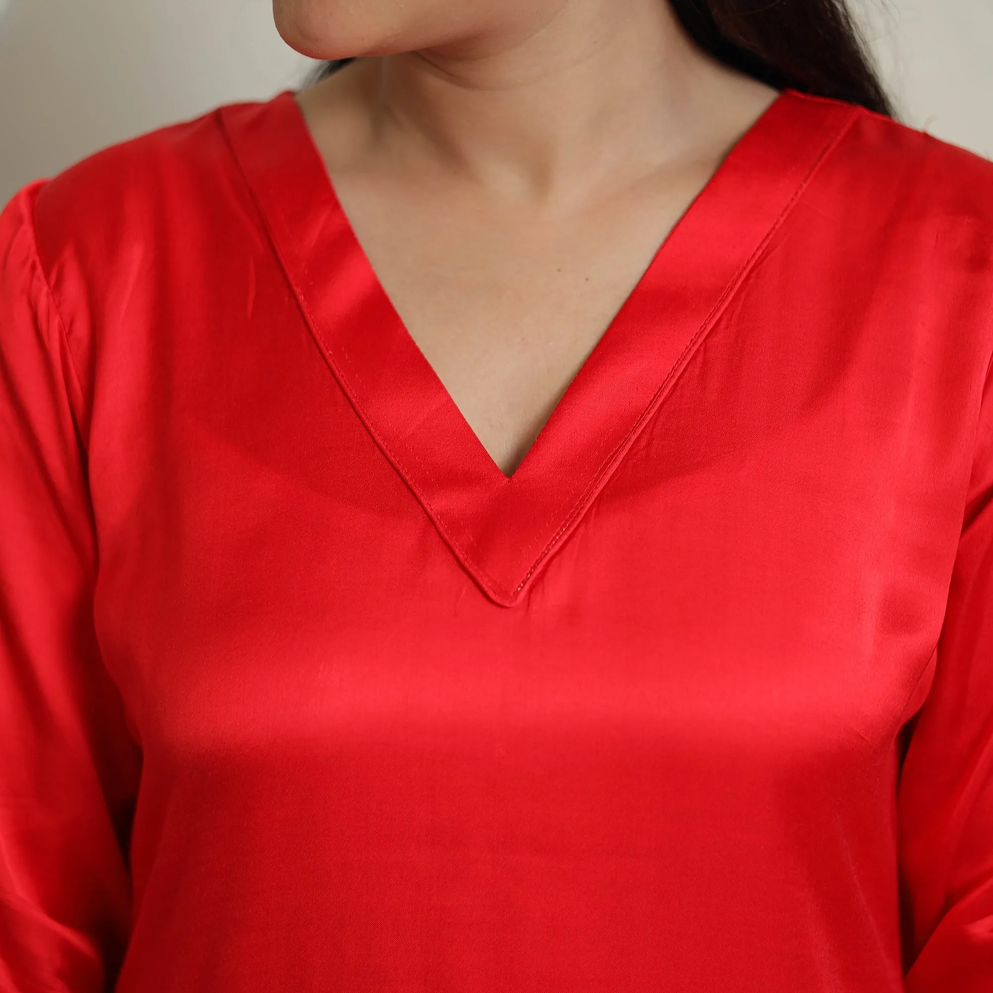 Ananya Dark Red Modal Silk Plain Straight Kurta sold by Itokri product image thumbnail 5