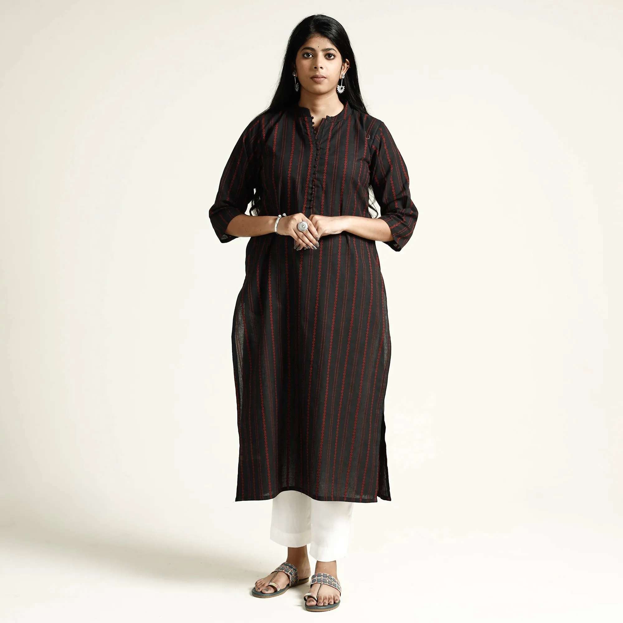 Black - Cotton Straight Jacquard Kurta 12 sold by Itokri product image thumbnail 2