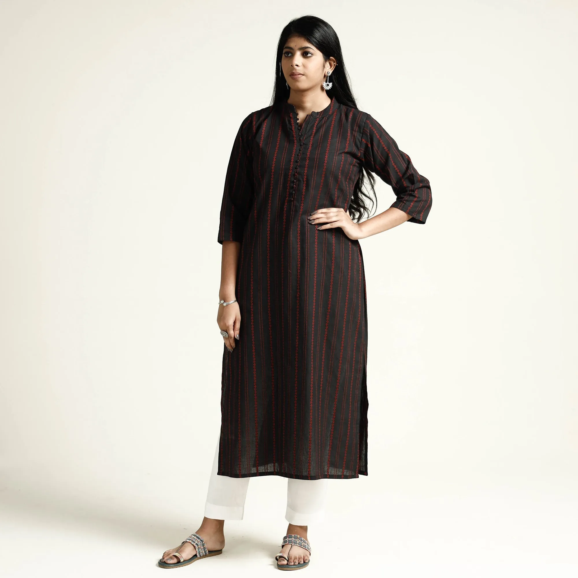 Black - Cotton Straight Jacquard Kurta 12 sold by Itokri product image thumbnail 3