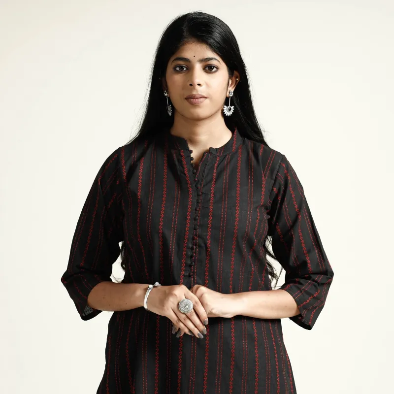 Black - Cotton Straight Jacquard Kurta 12 made by Itokri
