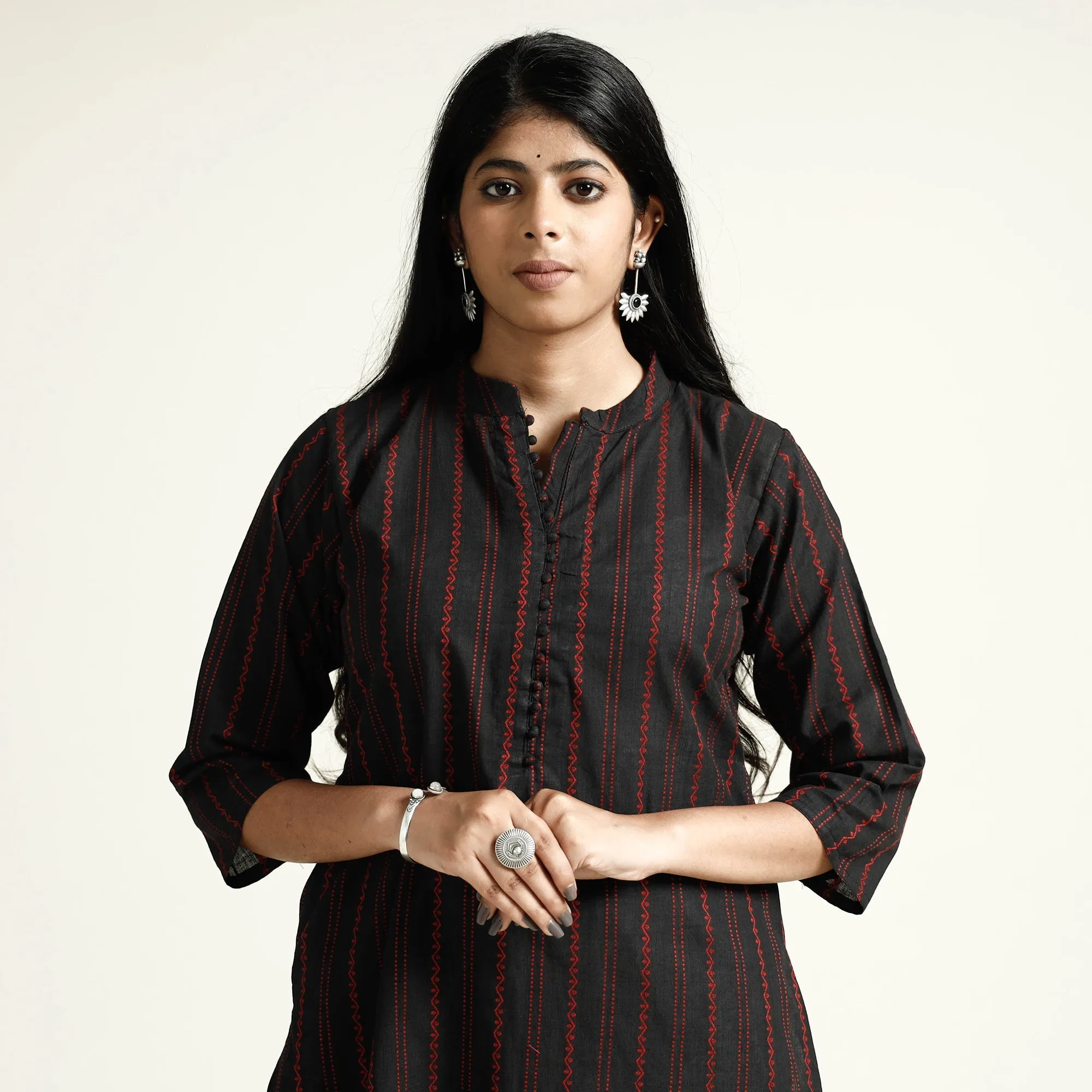 Black - Cotton Straight Jacquard Kurta 12 sold by Itokri