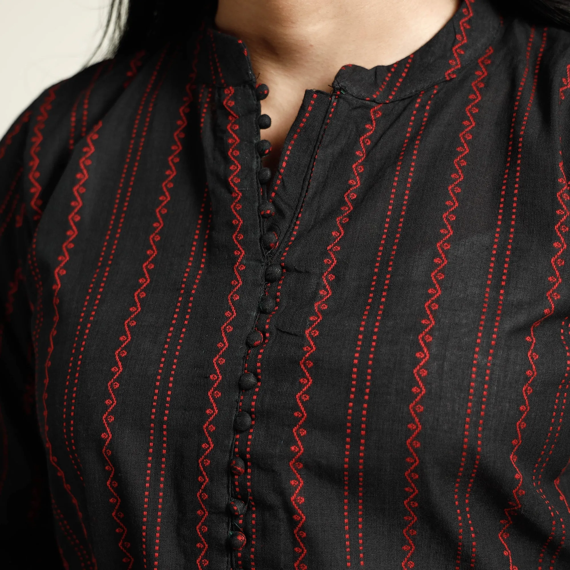 Black - Cotton Straight Jacquard Kurta 12 sold by Itokri product image thumbnail 4