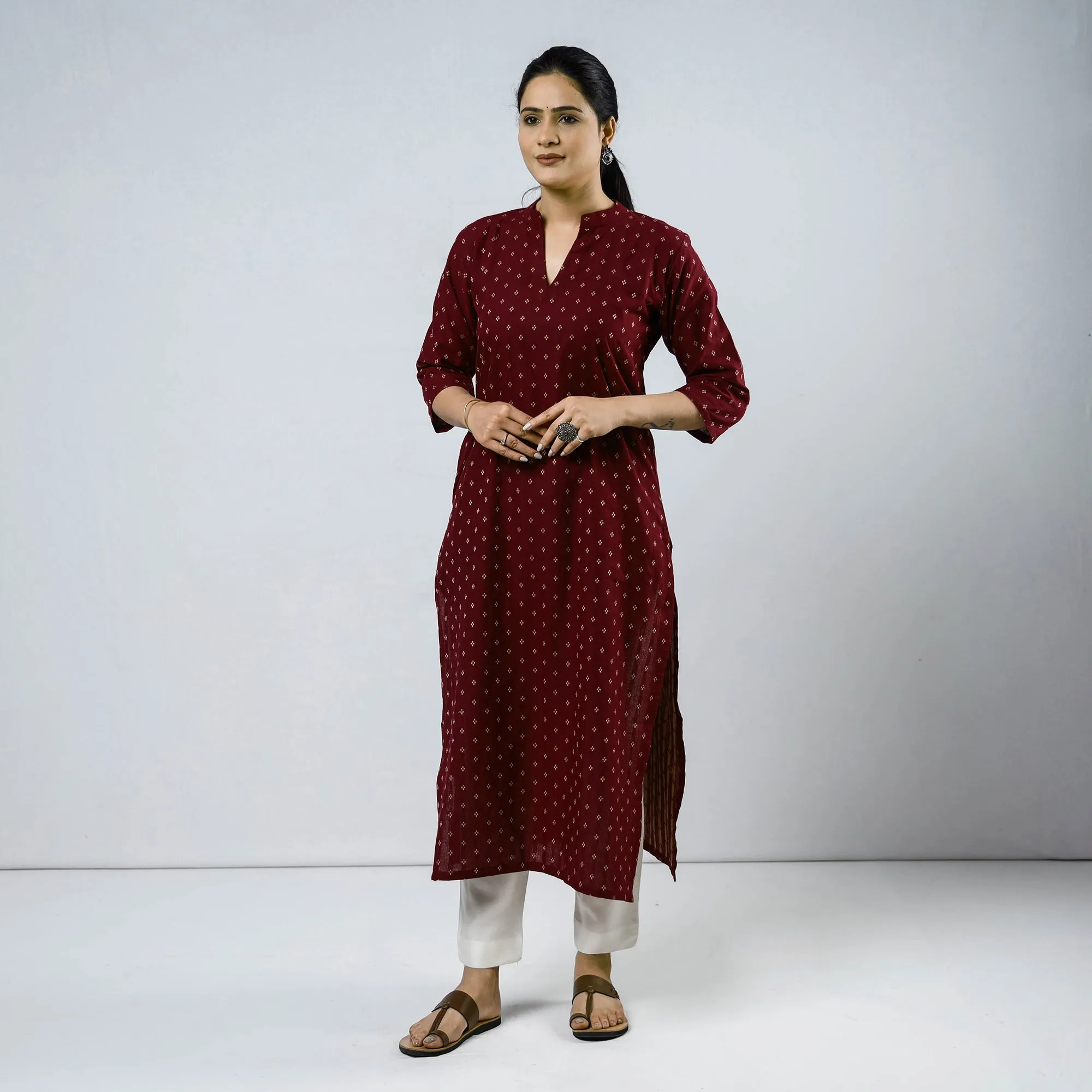 Purple - Cotton Straight Jacquard Kurta 02 sold by Itokri product image thumbnail 2