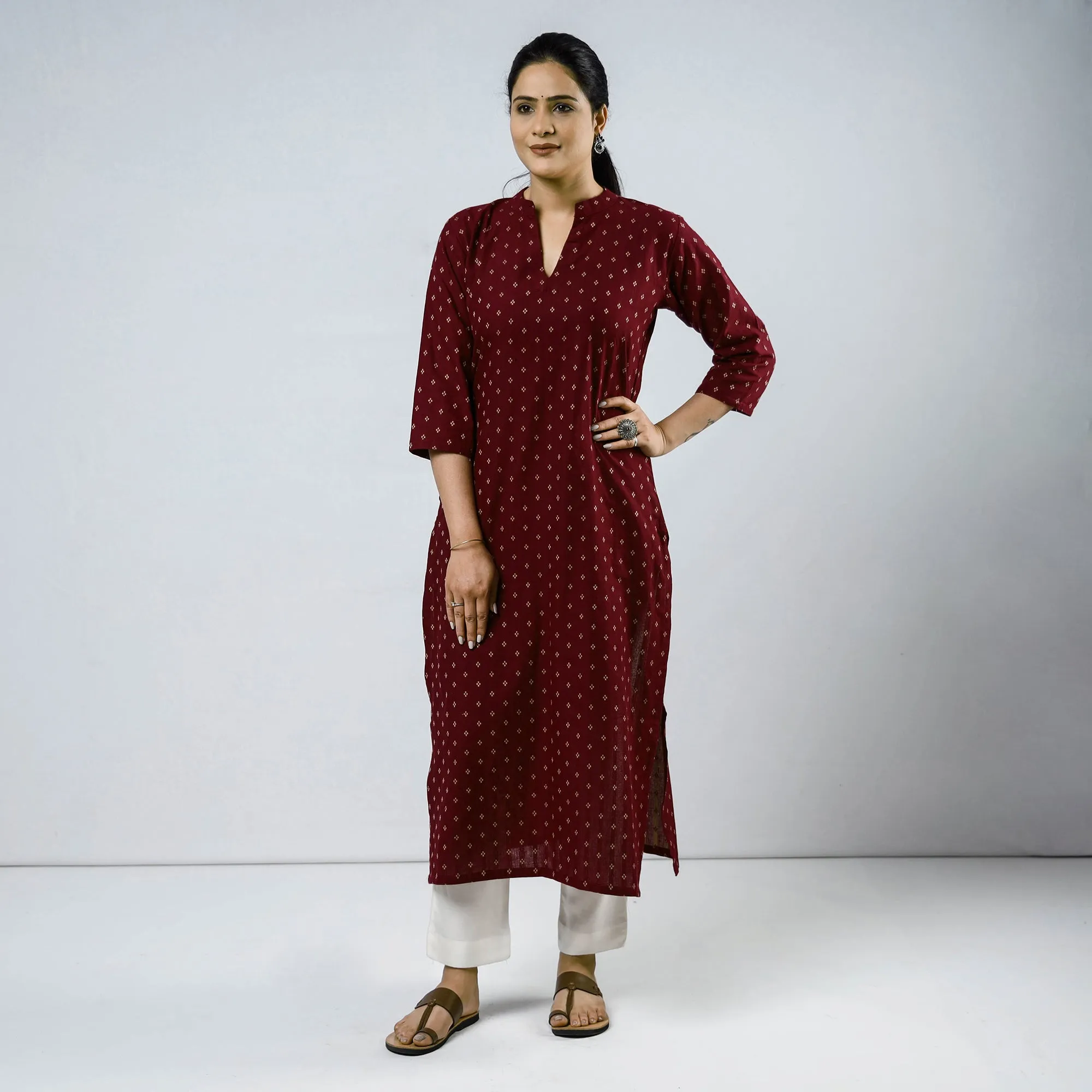 Purple - Cotton Straight Jacquard Kurta 02 sold by Itokri product image thumbnail 3