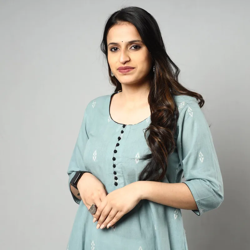 Light Green - Jacquard Cotton A-Line Kurta 16 sold by Itokri