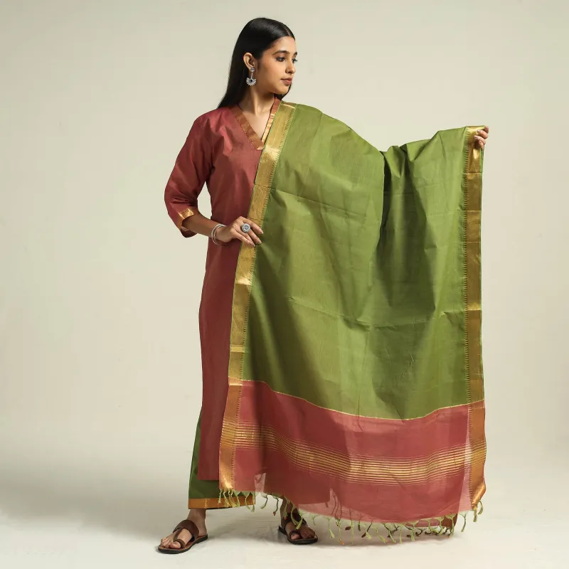 Pink - Mangalagiri Handloom Cotton Kurta with Palazzo & Dupatta Set made by Itokri