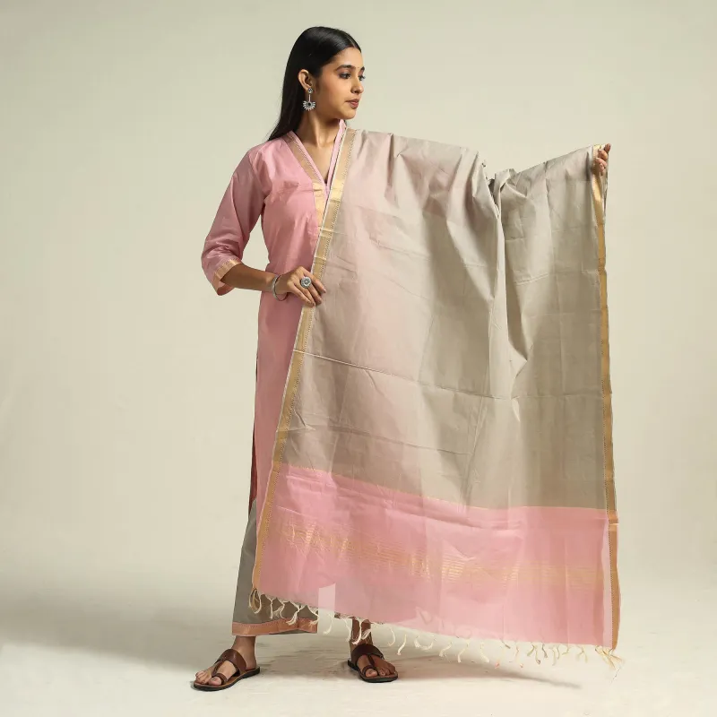 Light Pink - Mangalagiri Handloom Cotton Kurta with Palazzo & Dupatta Set sold by Itokri