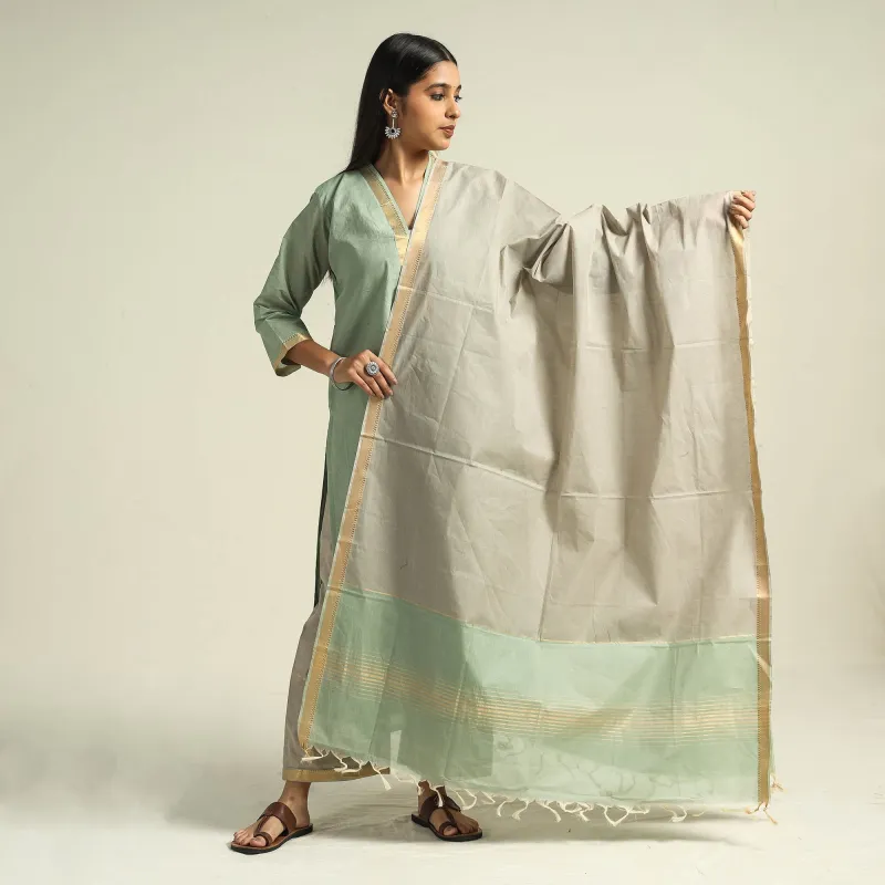 Light Green - Mangalagiri Handloom Cotton Kurta with Palazzo & Dupatta Set sold by Itokri