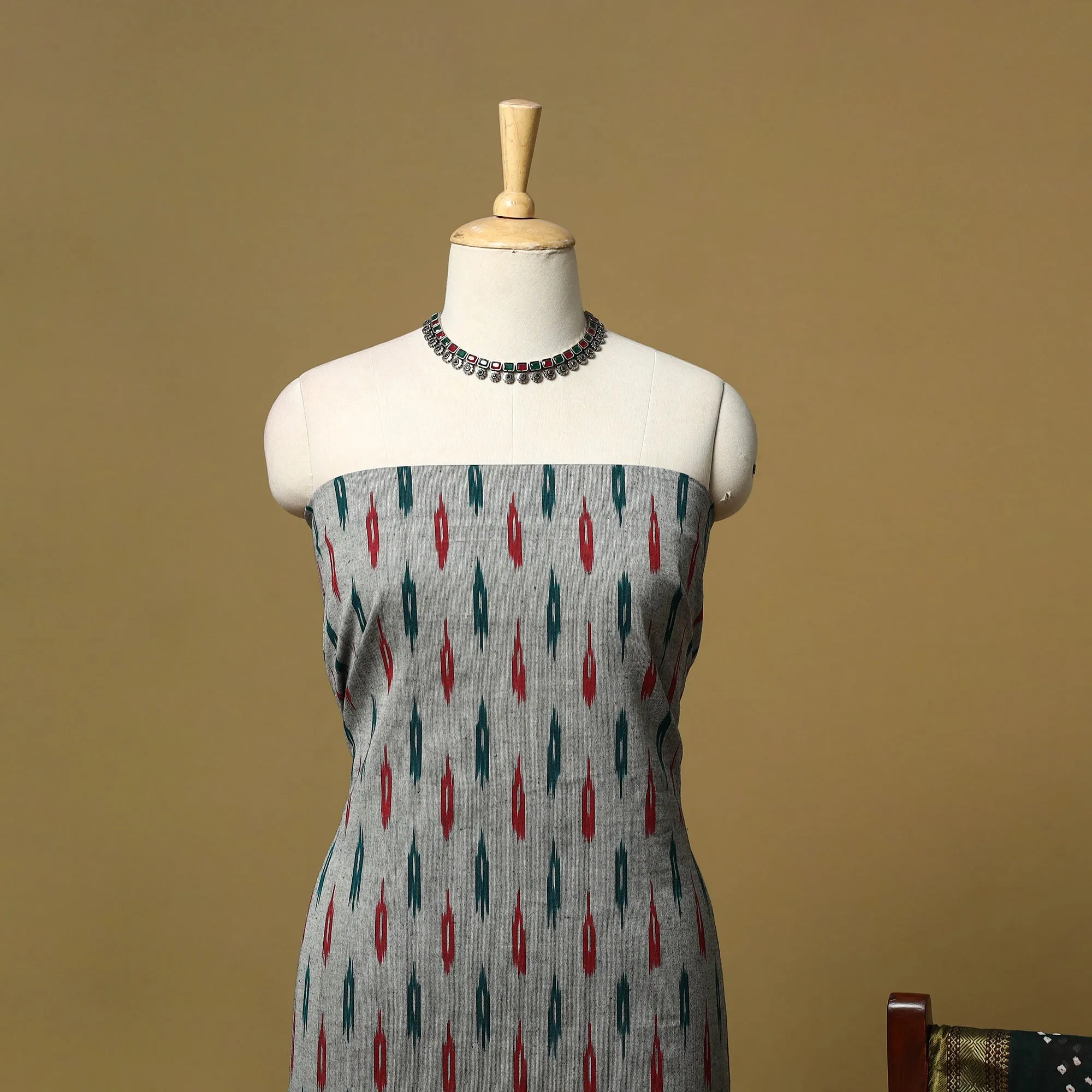 Grey - Pochampally Ikat Cotton 2pc Unstitched Dress Material with Earrings 18 sold by Itokri product image thumbnail 3