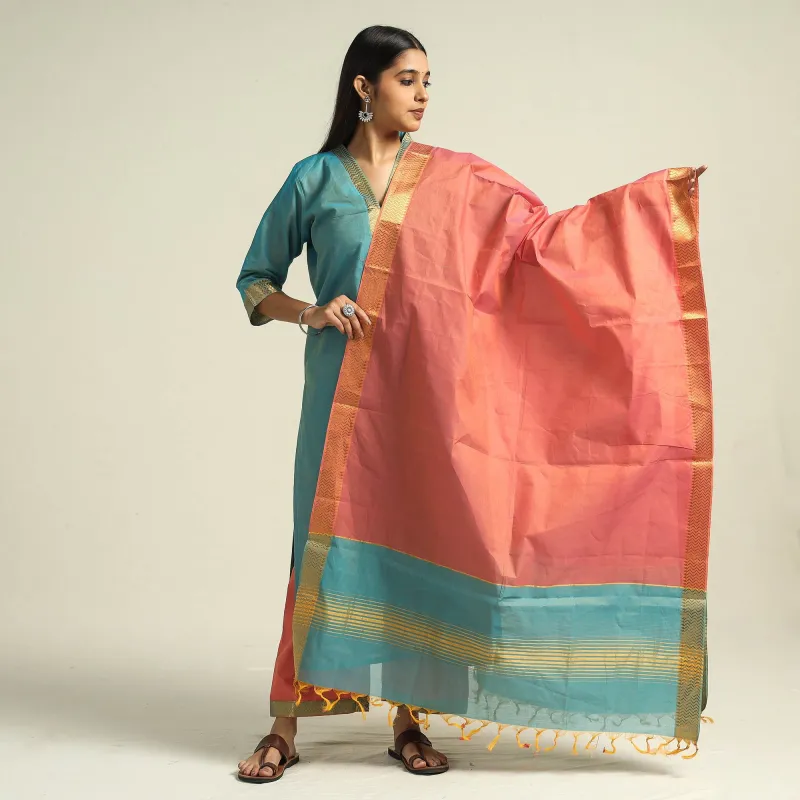Sky Blue - Mangalagiri Handloom Cotton Kurta with Palazzo & Dupatta Set sold by Itokri
