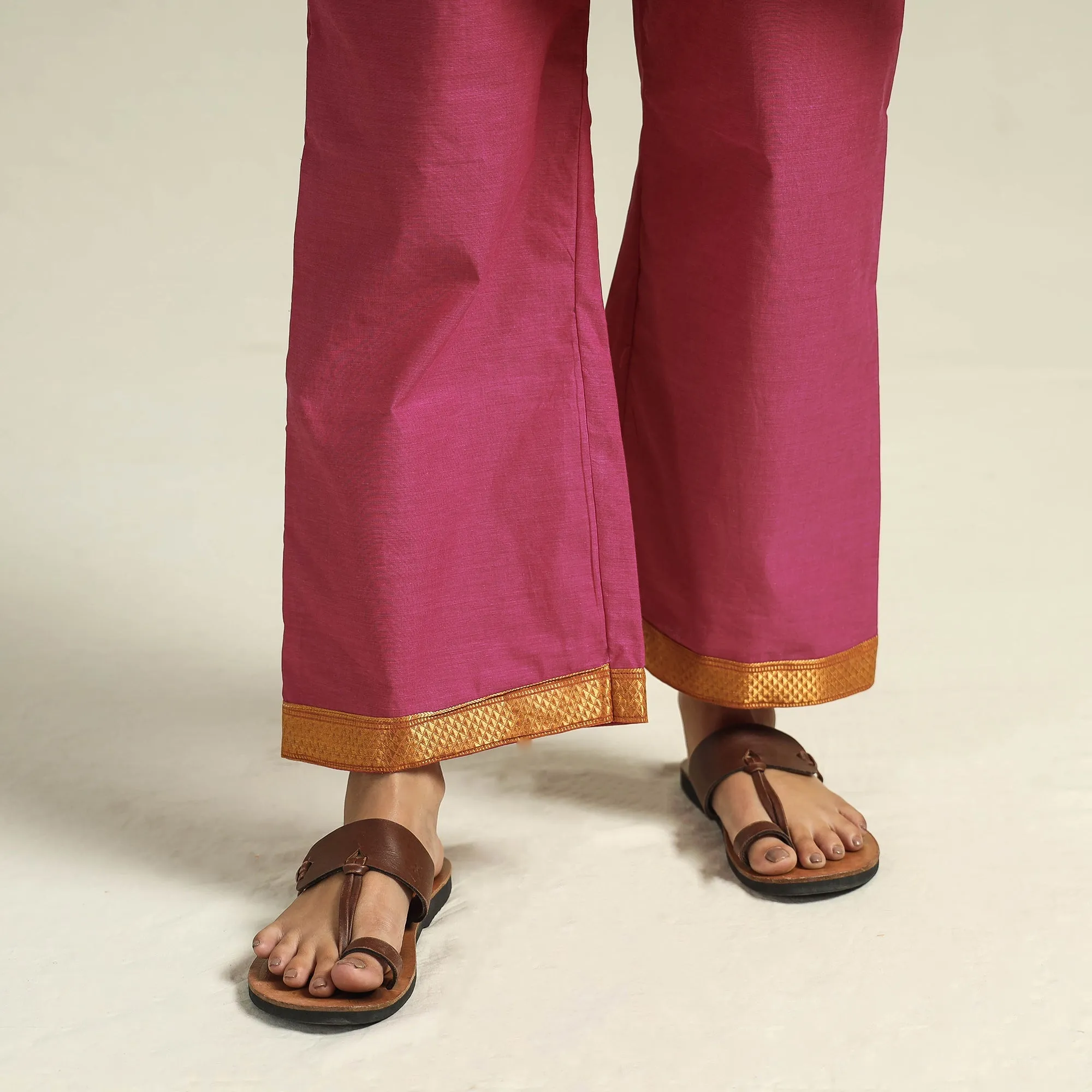 Orange - Mangalagiri Handloom Cotton Kurta with Palazzo & Dupatta Set sold by Itokri product image thumbnail 5