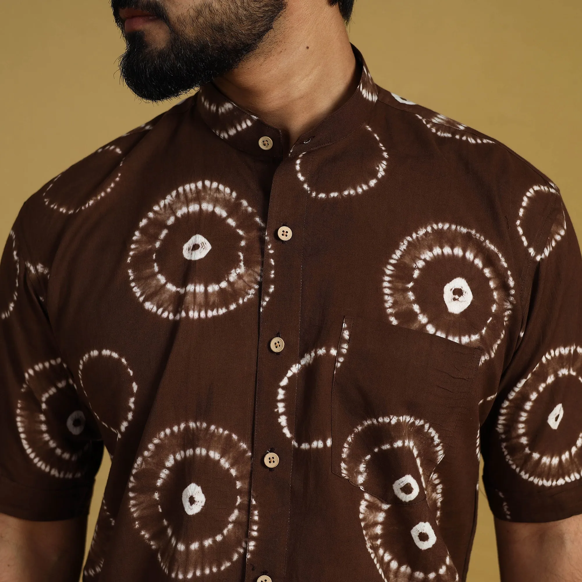 Brown - Half Sleeve Tie & Dye Cotton Men Shibori Shirt 10 sold by Itokri product image thumbnail 3