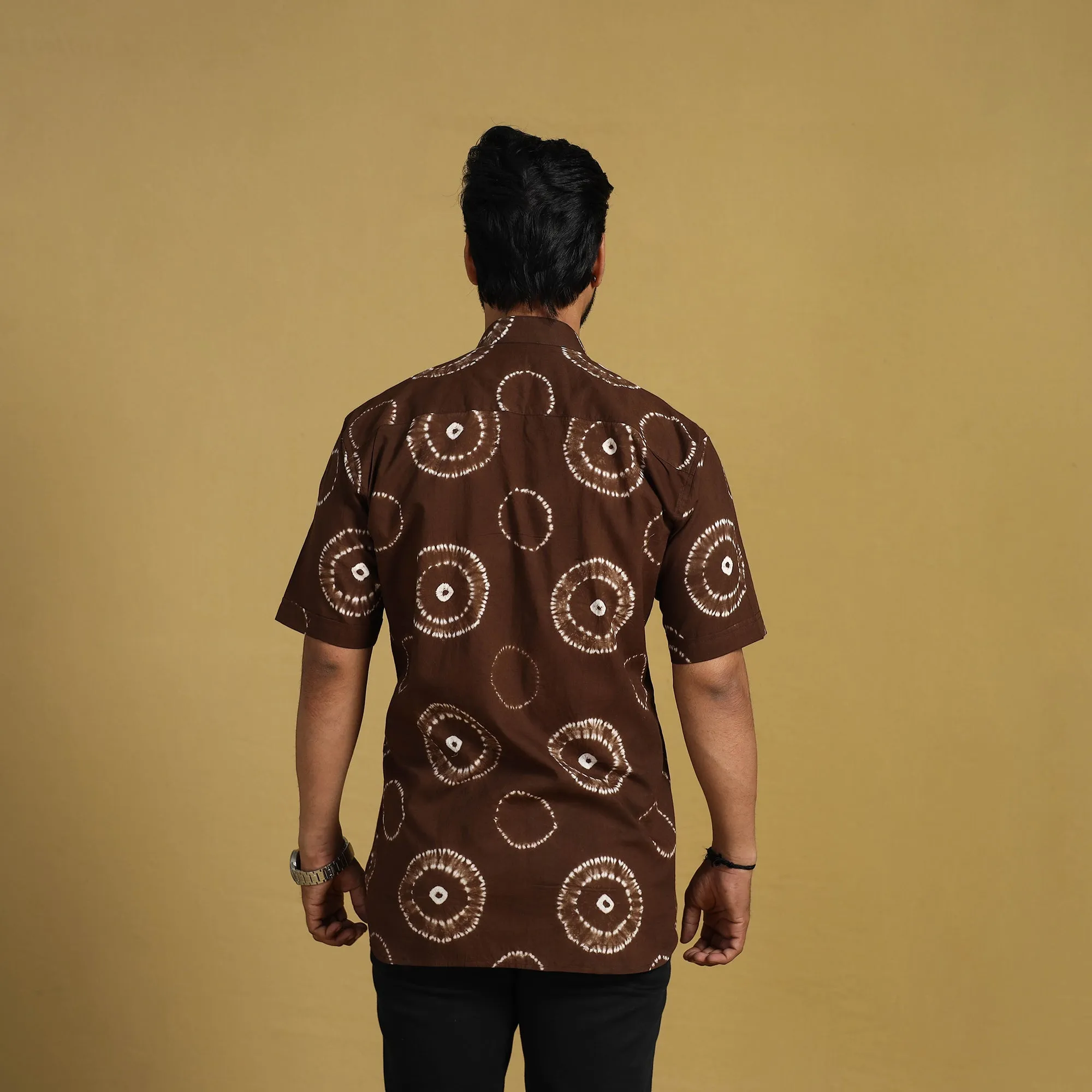 Brown - Half Sleeve Tie & Dye Cotton Men Shibori Shirt 10 sold by Itokri product image thumbnail 4