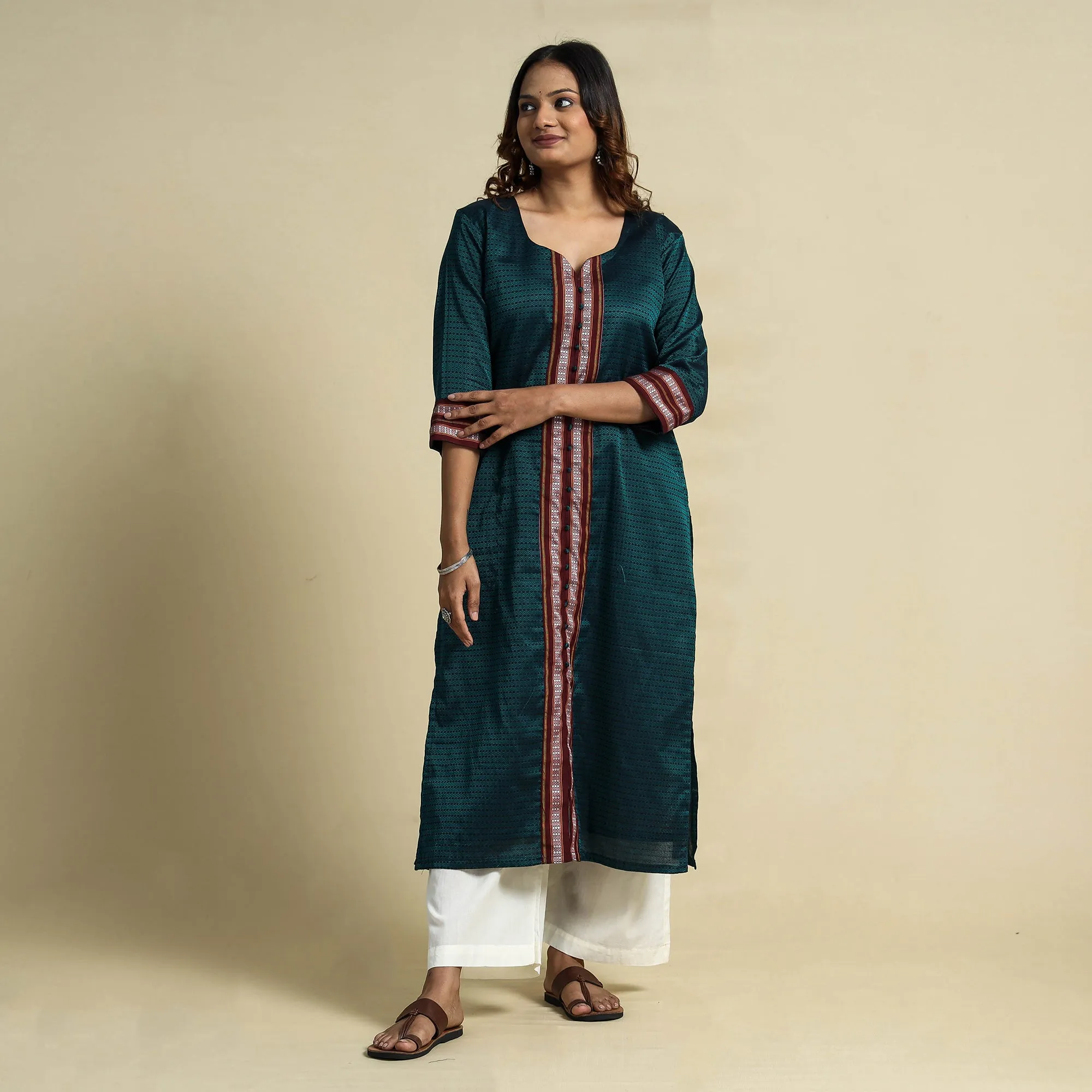 Dark Green - Khun Weave Cotton Straight Kurta sold by Itokri product image thumbnail 3