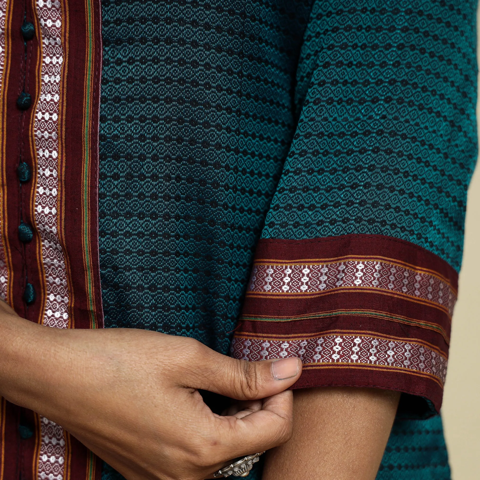 Dark Green - Khun Weave Cotton Straight Kurta sold by Itokri product image thumbnail 5