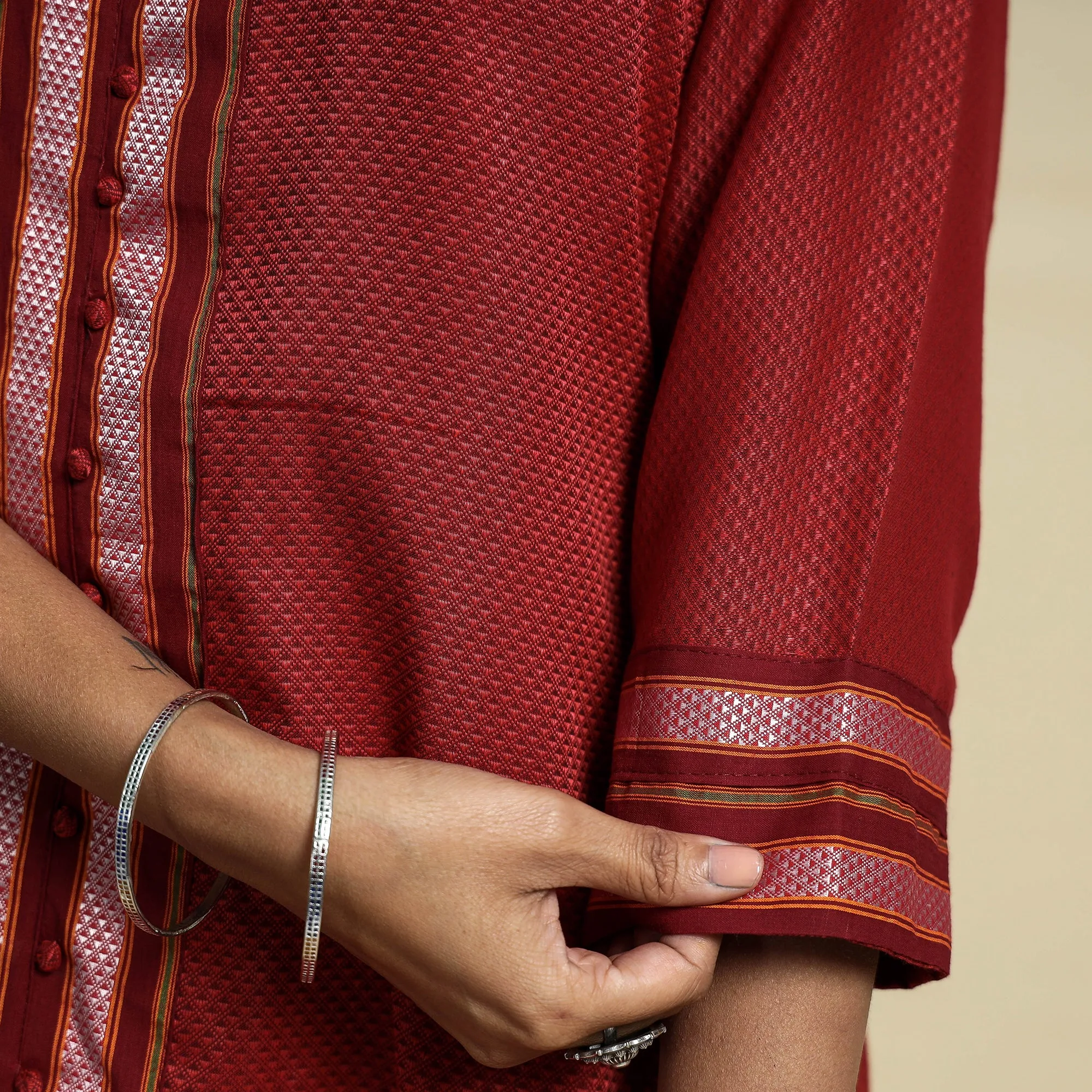 Red - Khun Weave Cotton Straight Kurta sold by Itokri product image thumbnail 5