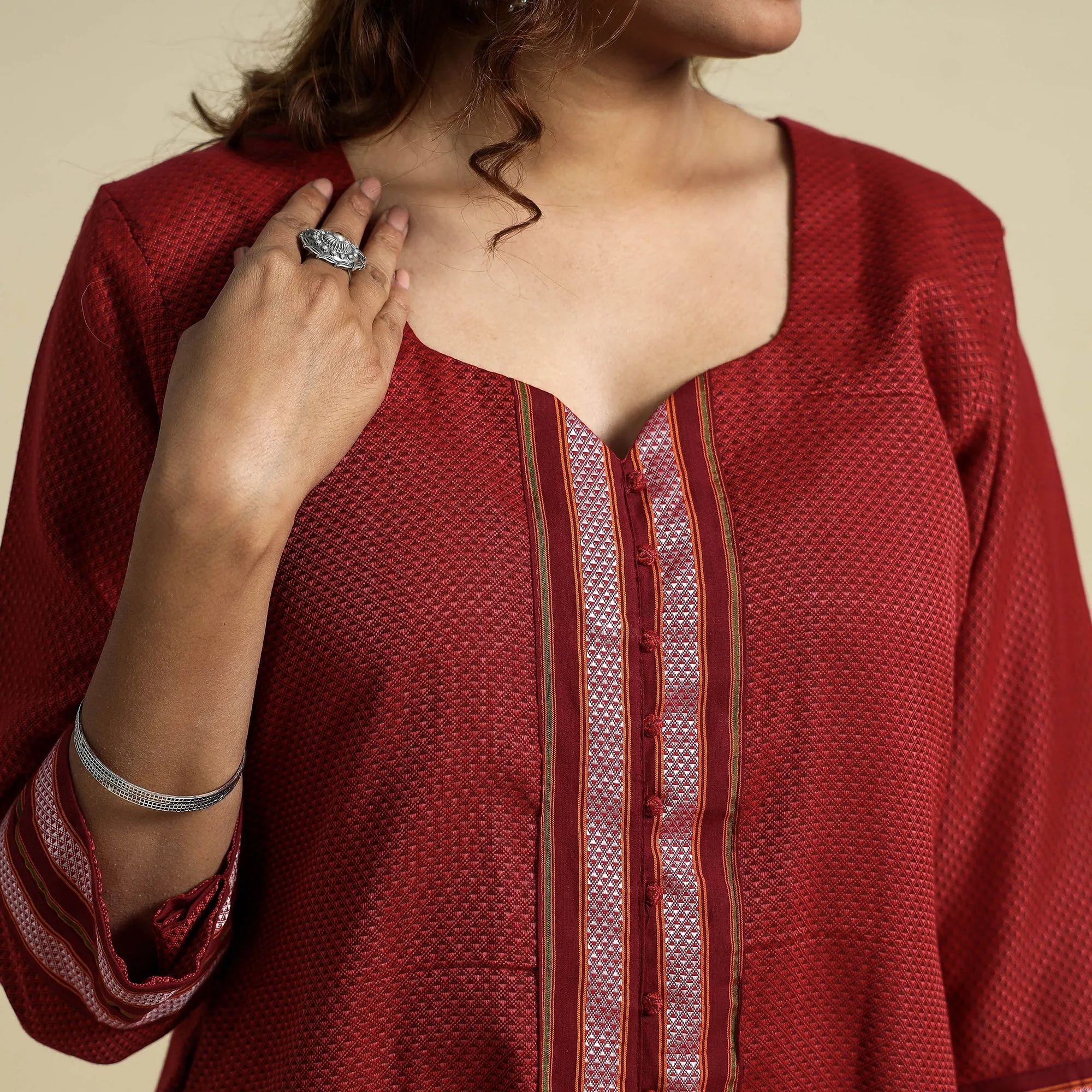Red - Khun Weave Cotton Straight Kurta sold by Itokri product image thumbnail 4