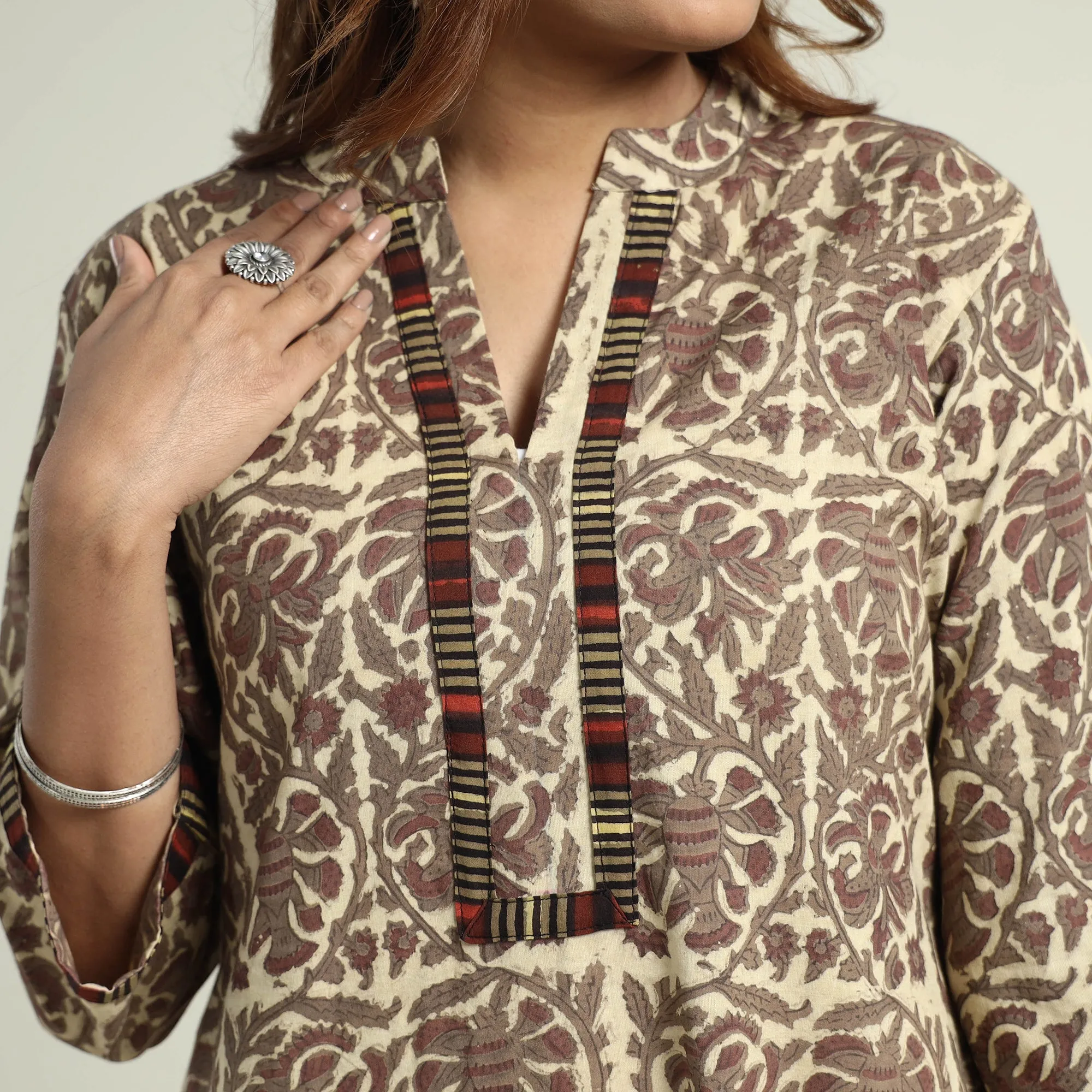 Brown - Vanaspati Hand Block Printed Cotton Straight Kurta sold by Itokri product image thumbnail 5
