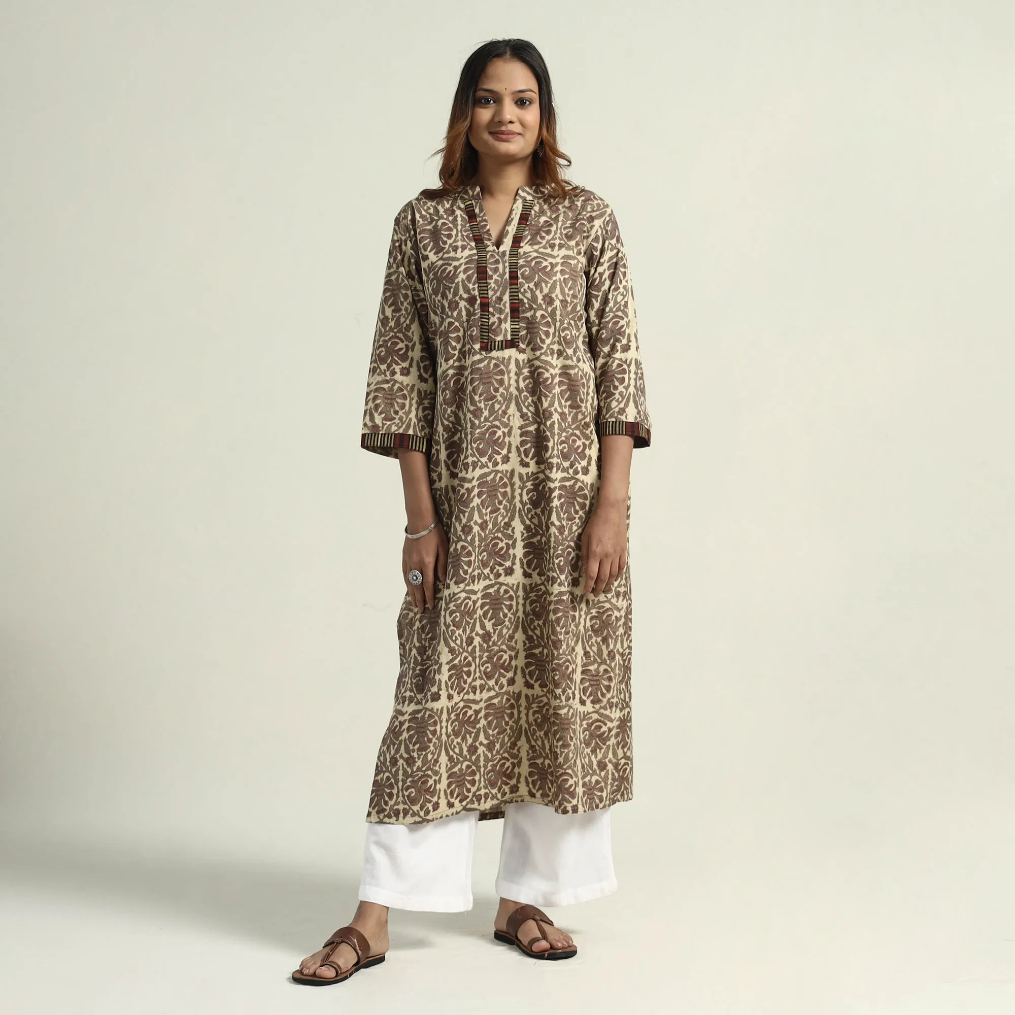 Brown - Vanaspati Hand Block Printed Cotton Straight Kurta sold by Itokri product image thumbnail 4