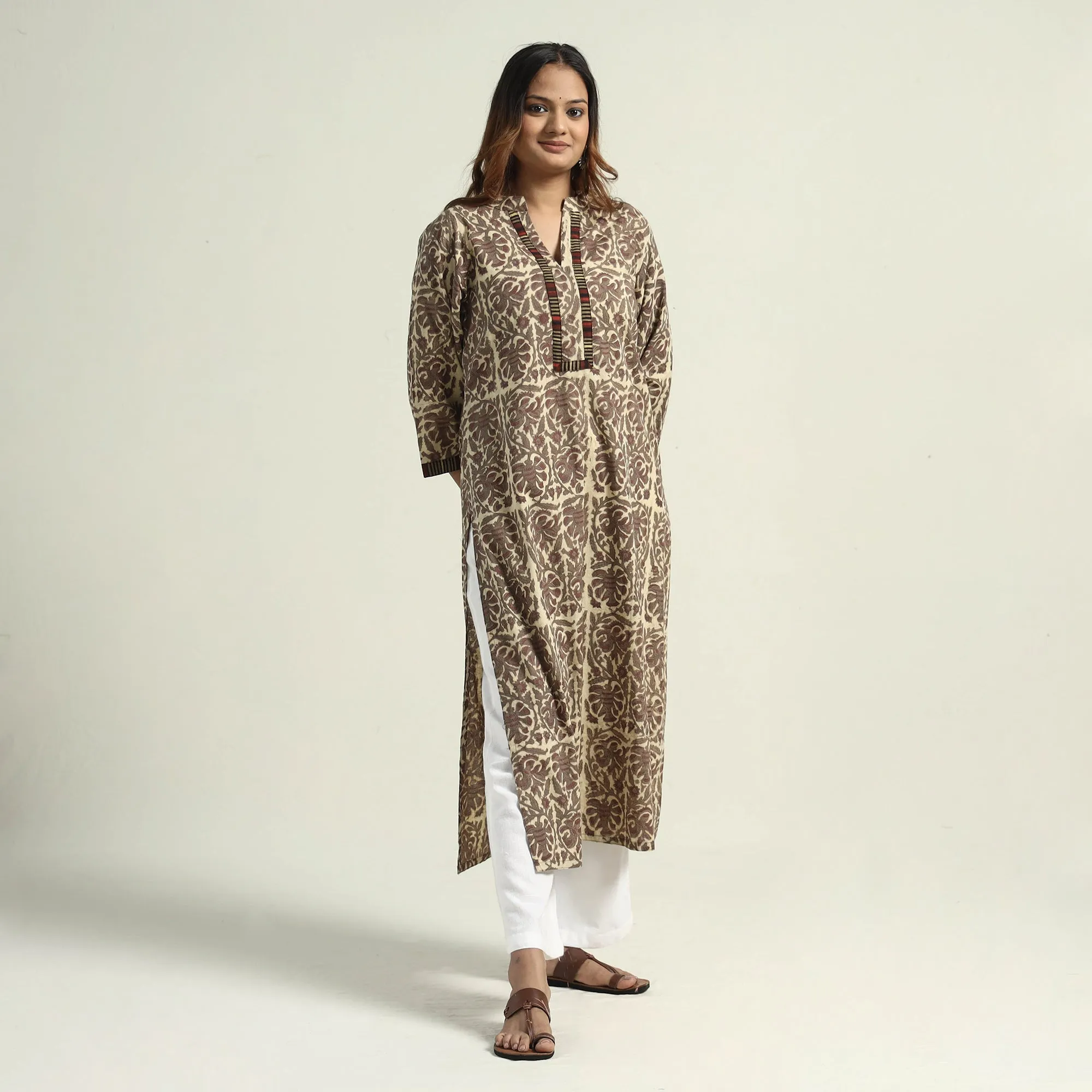 Brown - Vanaspati Hand Block Printed Cotton Straight Kurta sold by Itokri product image thumbnail 3