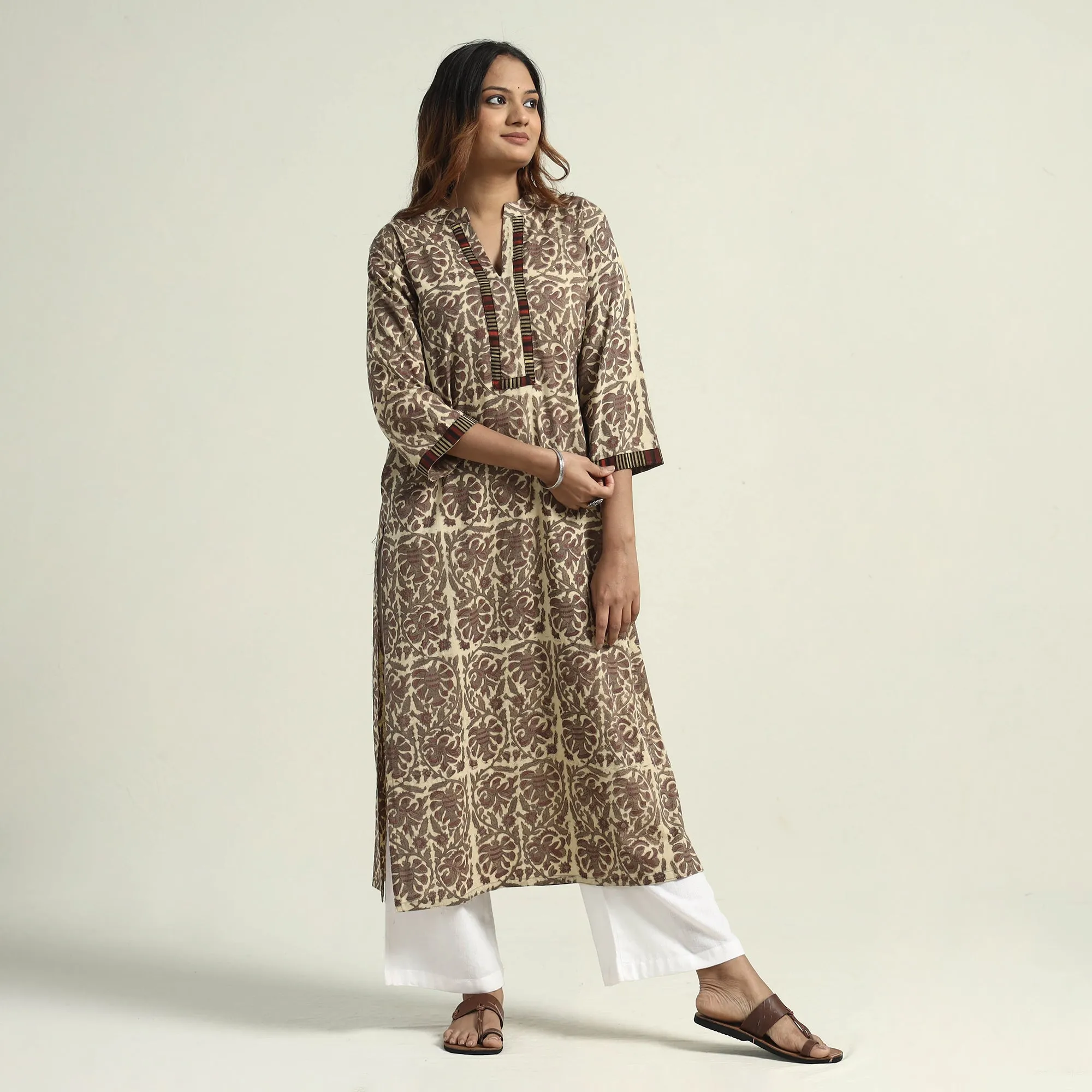 Brown - Vanaspati Hand Block Printed Cotton Straight Kurta sold by Itokri product image thumbnail 2