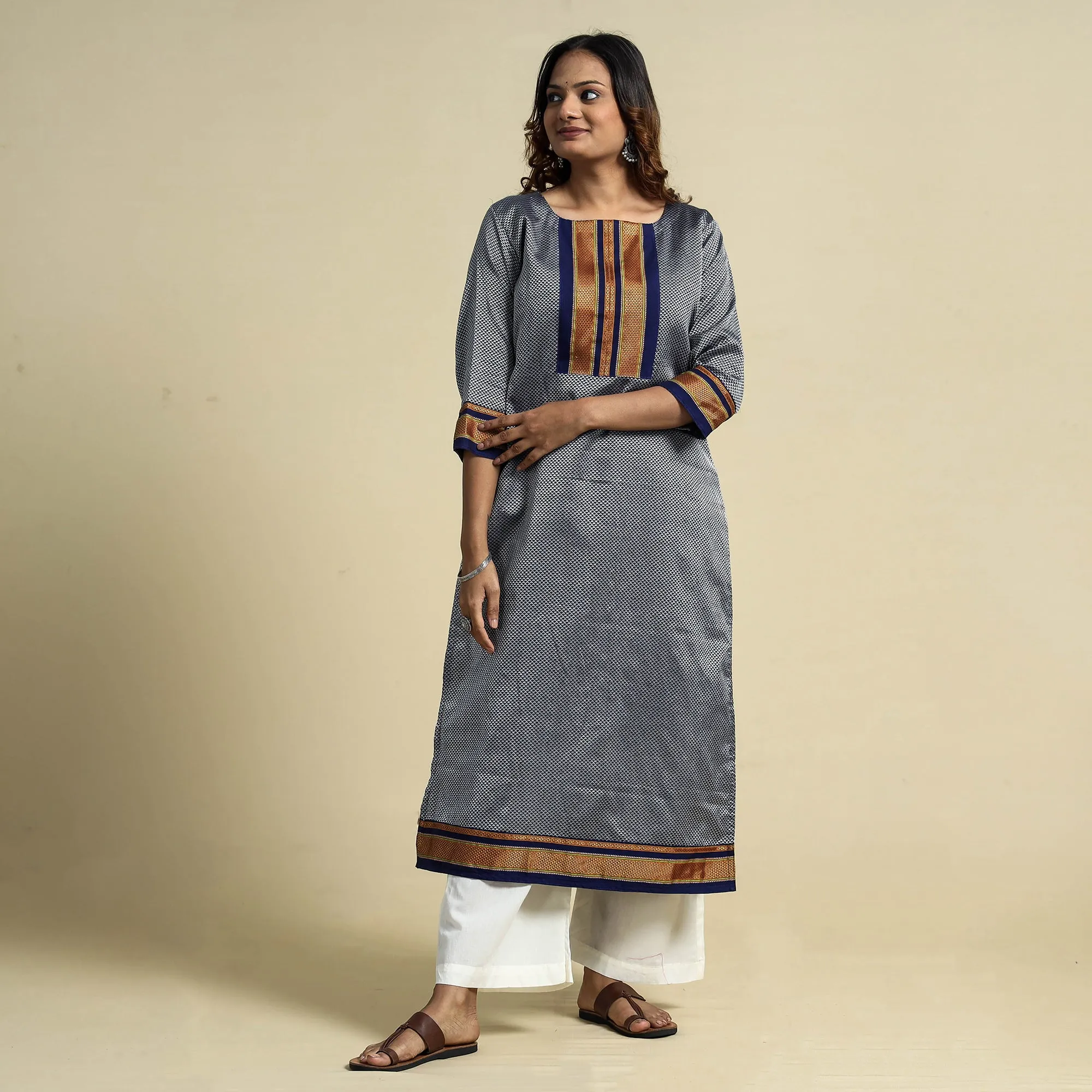 Grey - Khun Weave Cotton Straight Kurta sold by Itokri product image thumbnail 3