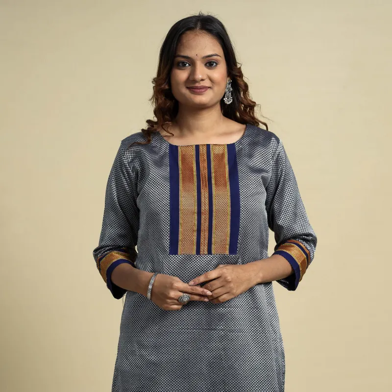 Grey - Khun Weave Cotton Straight Kurta made by Itokri