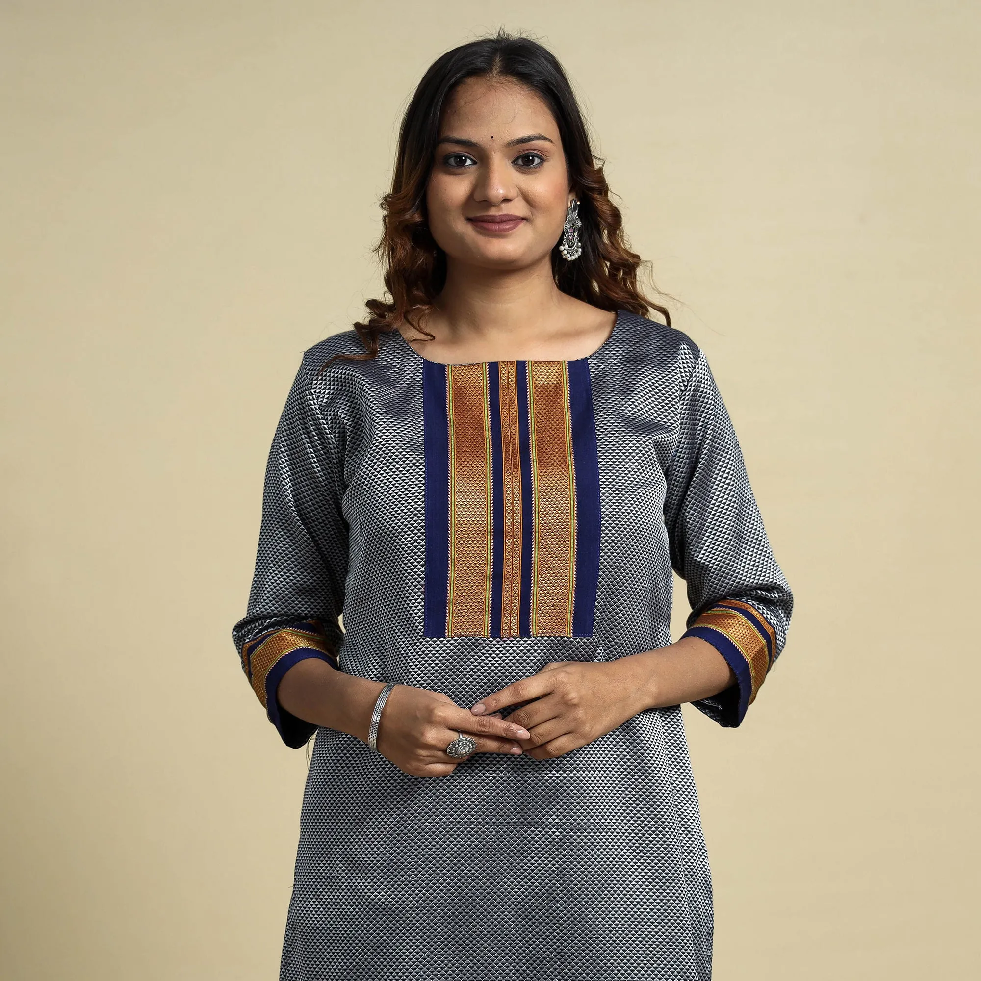 Grey - Khun Weave Cotton Straight Kurta sold by Itokri