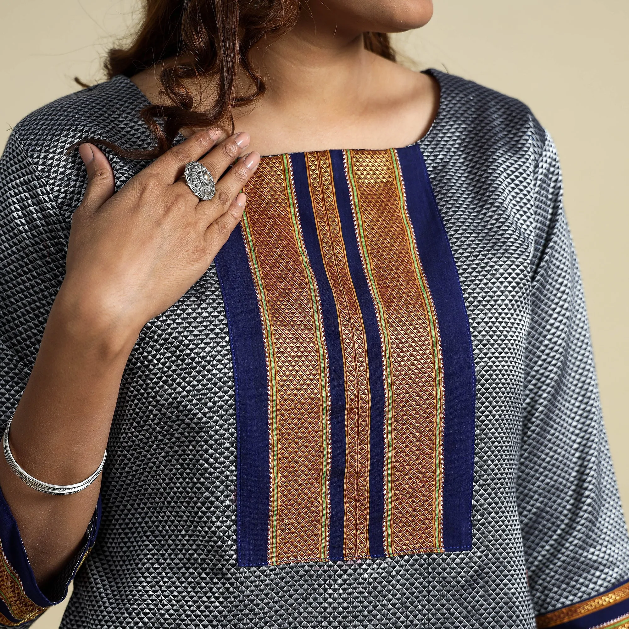 Grey - Khun Weave Cotton Straight Kurta sold by Itokri product image thumbnail 4